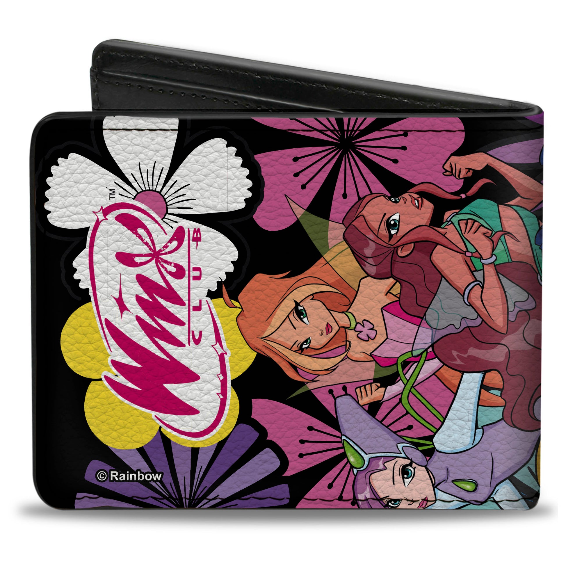 Bi-Fold Wallet - WINX CLUB Fairies and Flowers Group Pose Black/Multi Color Bi-Fold Wallets Winx Club