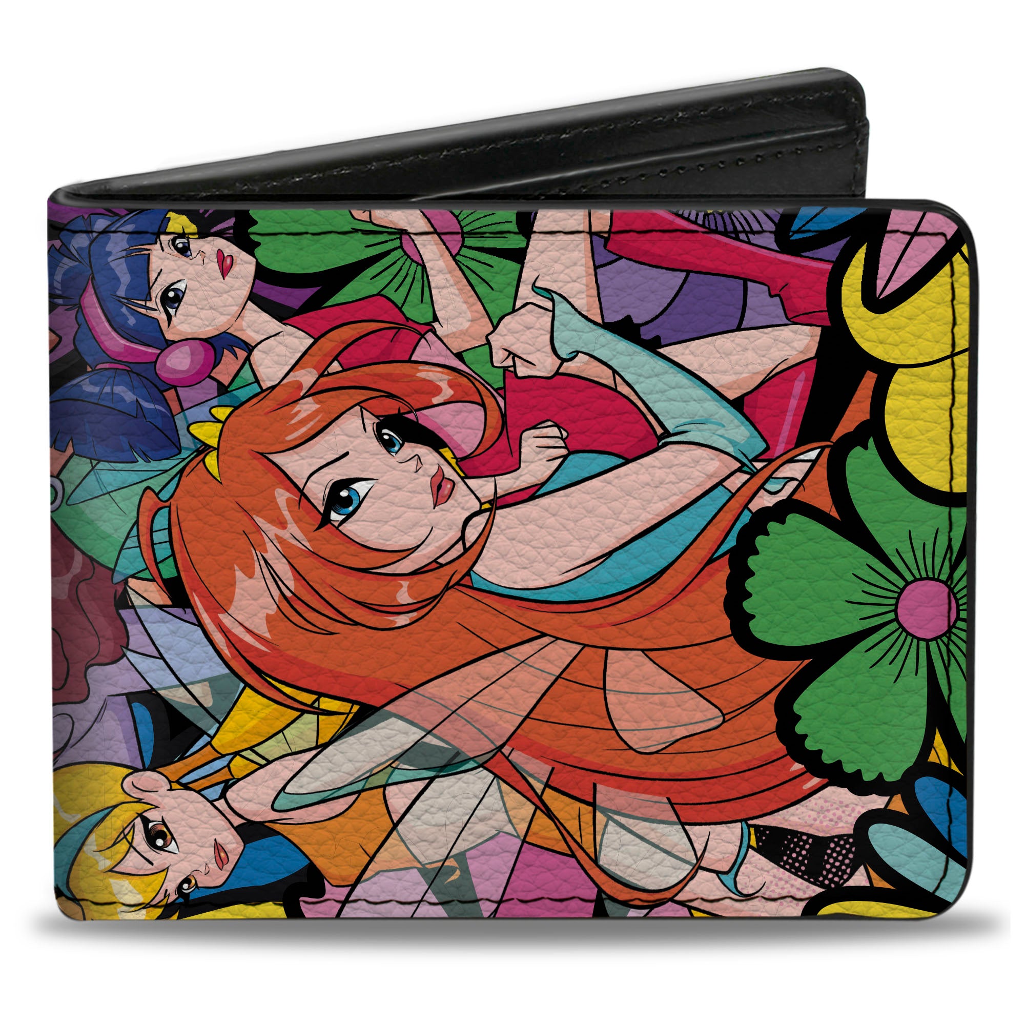 Bi-Fold Wallet - WINX CLUB Fairies and Flowers Group Pose Black/Multi Color