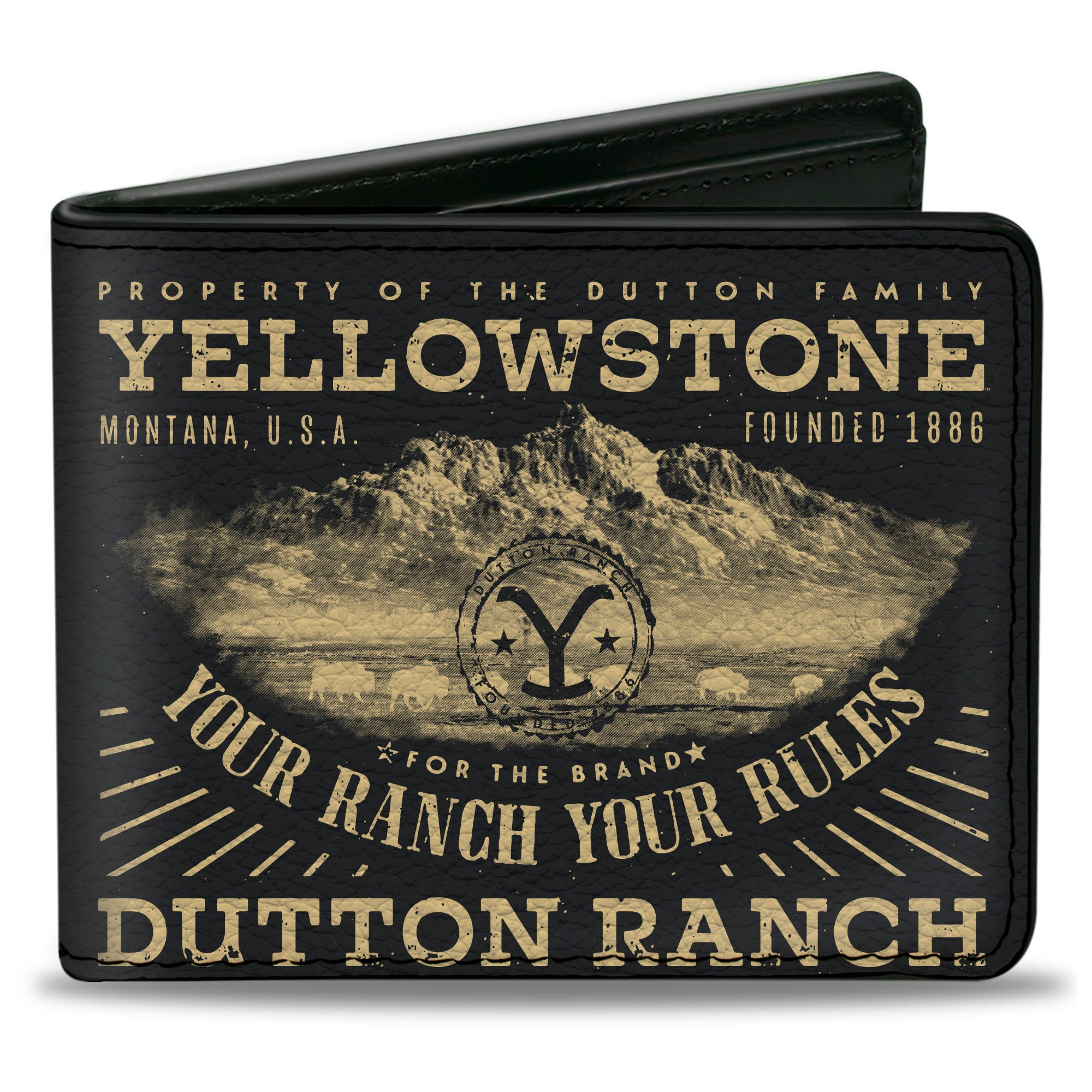 Bi-Fold Wallet - Yellowstone YOUR RANCH YOUR RULES Landscape Black/Beige Bi-Fold Wallets Yellowstone