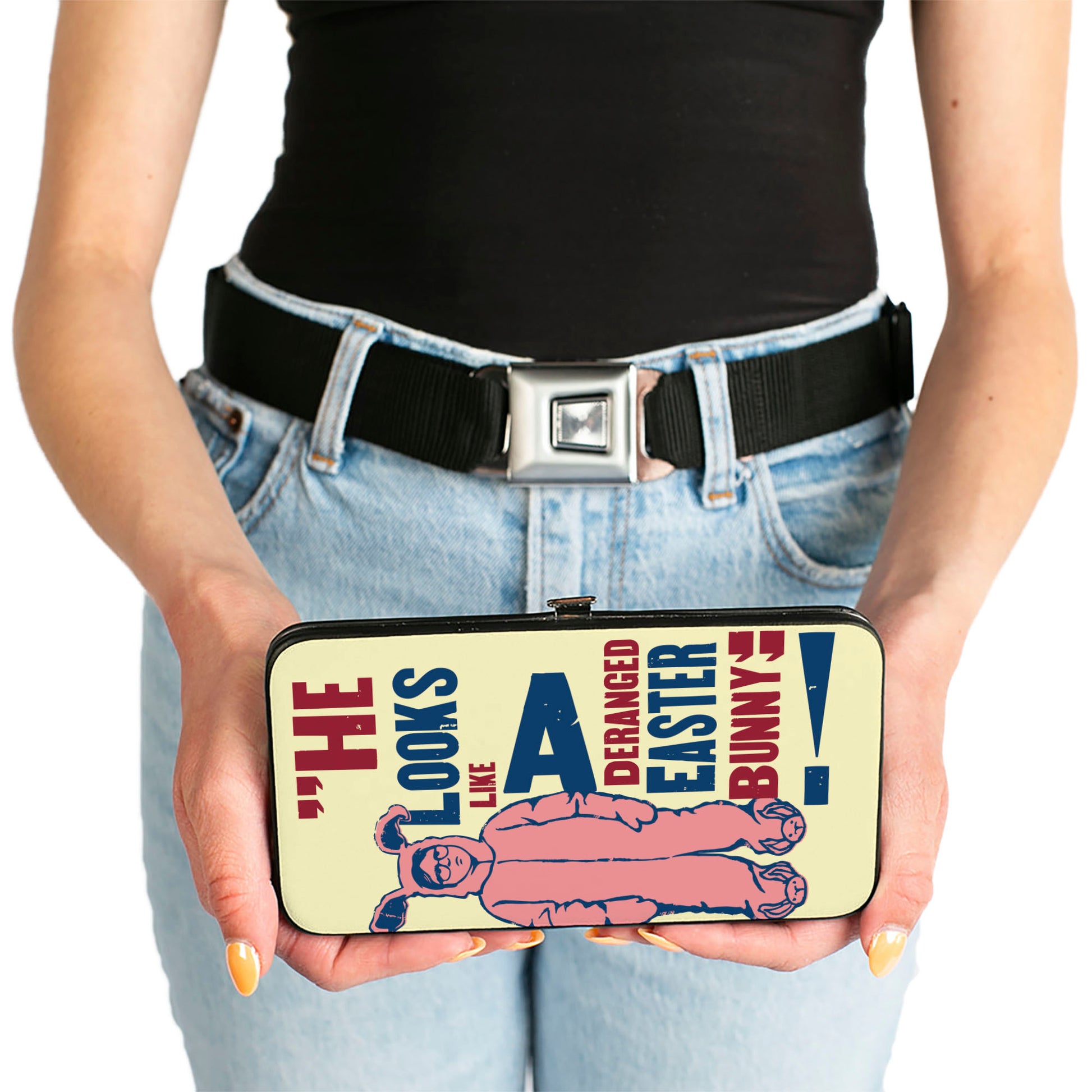 Hinged Wallet - A Christmas Story Ralphie Pink Bunny DERANGED EASTER BUNNY Pose Ivory Blue Pink Hinged Wallets A Christmas Story