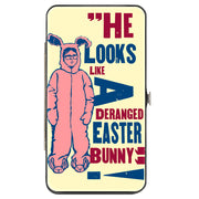 Hinged Wallet - A Christmas Story Ralphie Pink Bunny DERANGED EASTER BUNNY Pose Ivory Blue Pink Hinged Wallets A Christmas Story