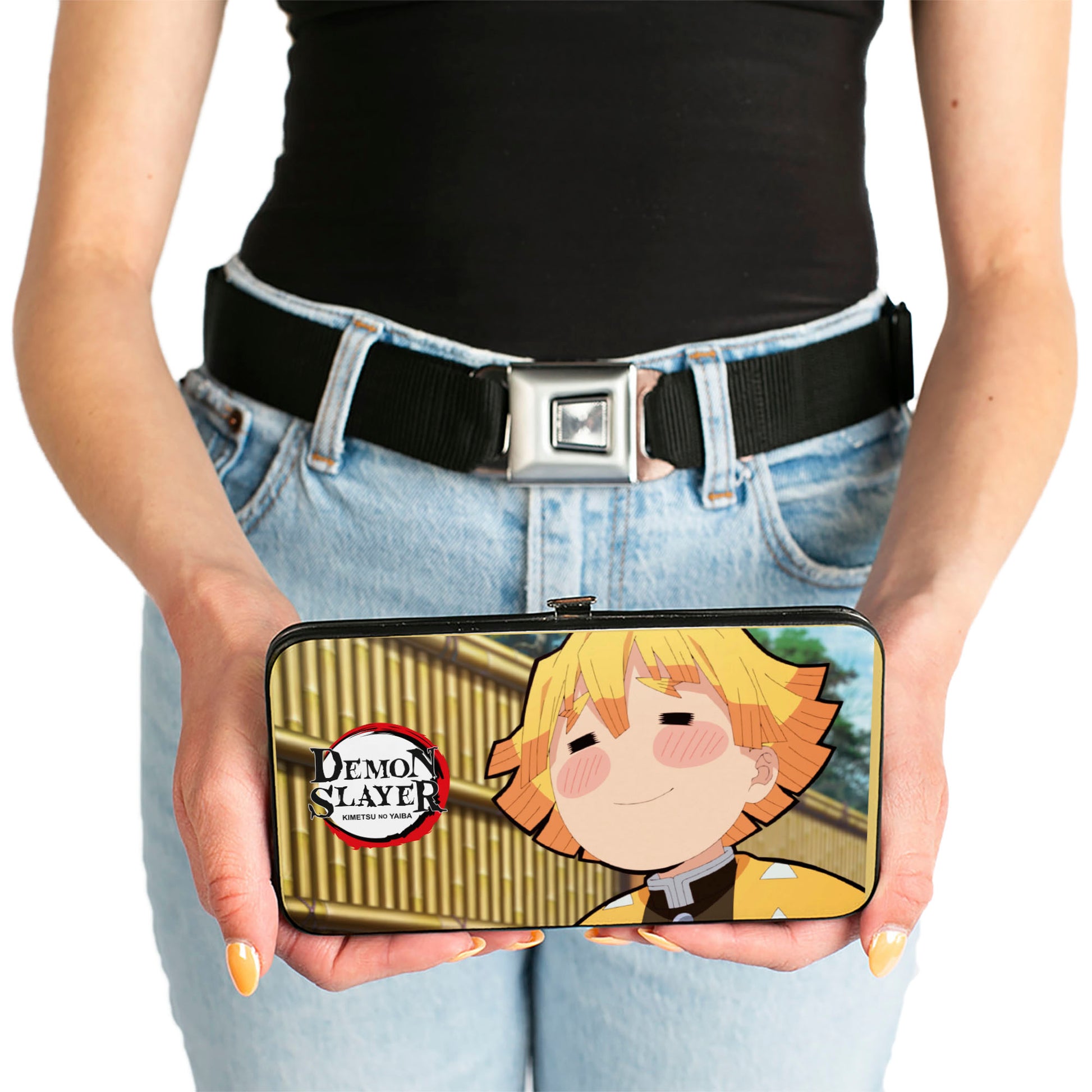 Hinged Wallet - DEMON SLAYER Zenitsu and Nezuko Smiling Poses and Title Logo Hinged Wallets Demon Slayer