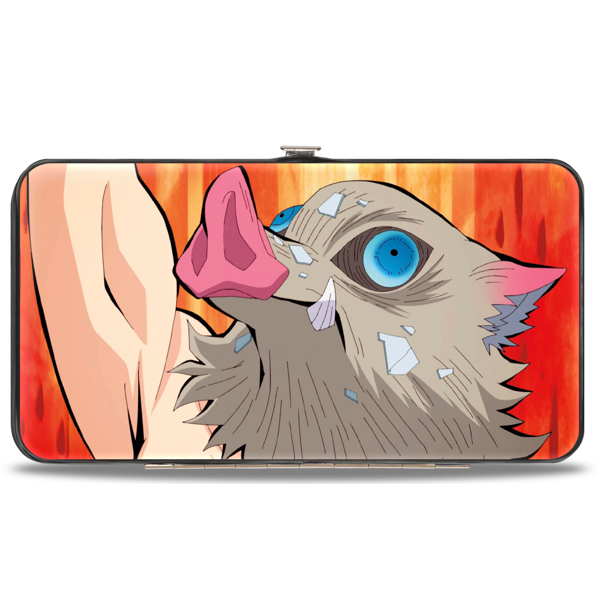 Hinged Wallet - DEMON SLAYER Tanjiro and Inosuke Boar Head Poses and Title Logo Hinged Wallets Demon Slayer