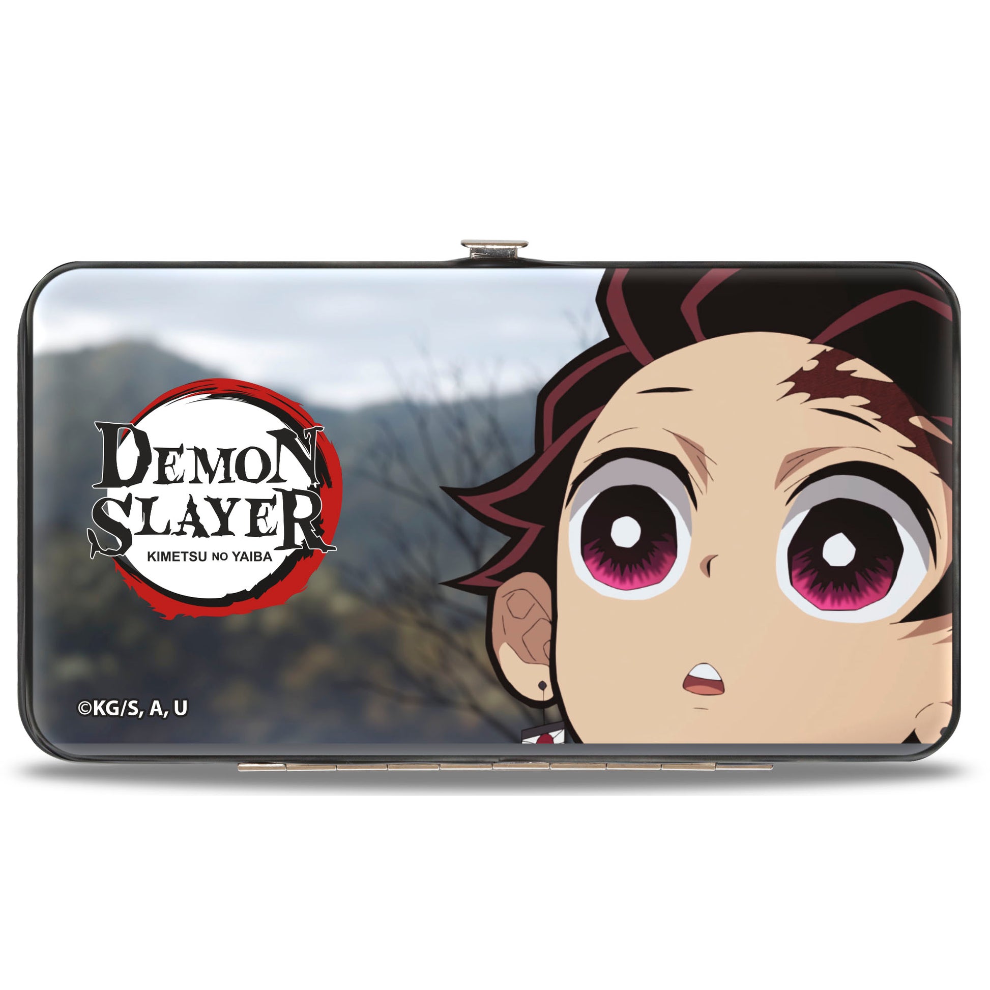 Hinged Wallet - DEMON SLAYER Chibi Tanjiro Face and Giyu Tomioka Pose with Title Logo Hinged Wallets Demon Slayer