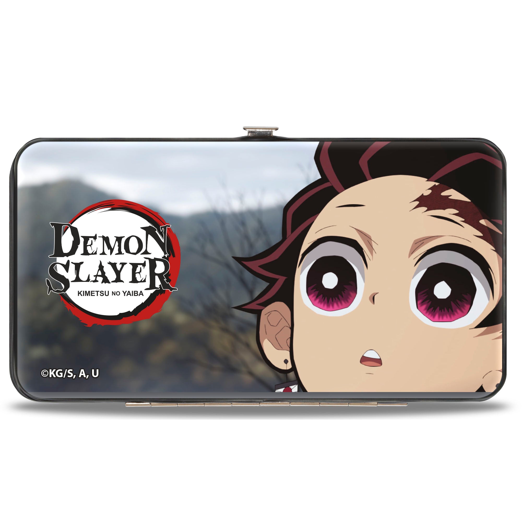 Hinged Wallet - DEMON SLAYER Chibi Tanjiro Face and Giyu Tomioka Pose with Title Logo Hinged Wallets Demon Slayer