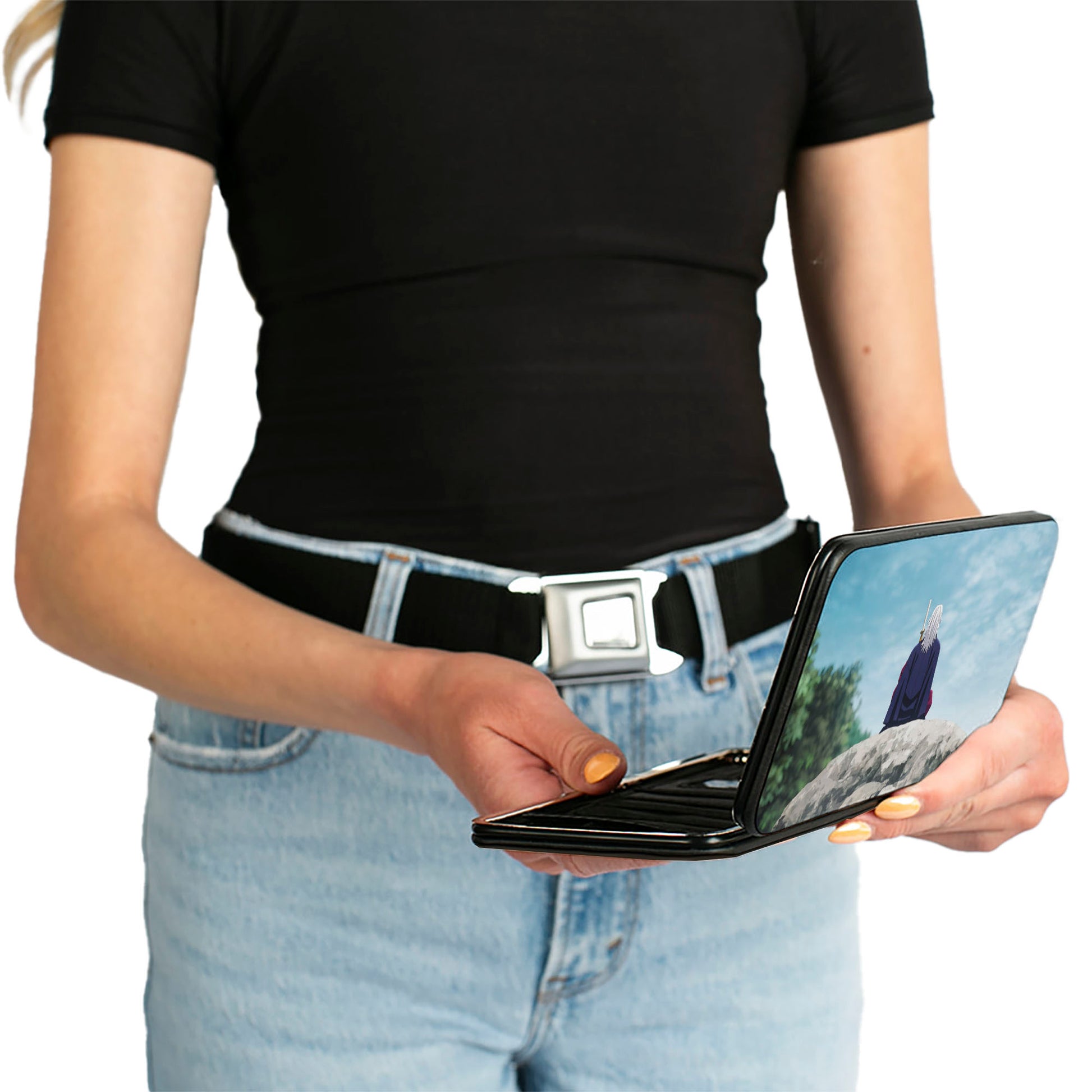 Hinged Wallet - DEMON SLAYER Tengen Uzui Pose and Sitting Scene with Title Logo Hinged Wallets Demon Slayer