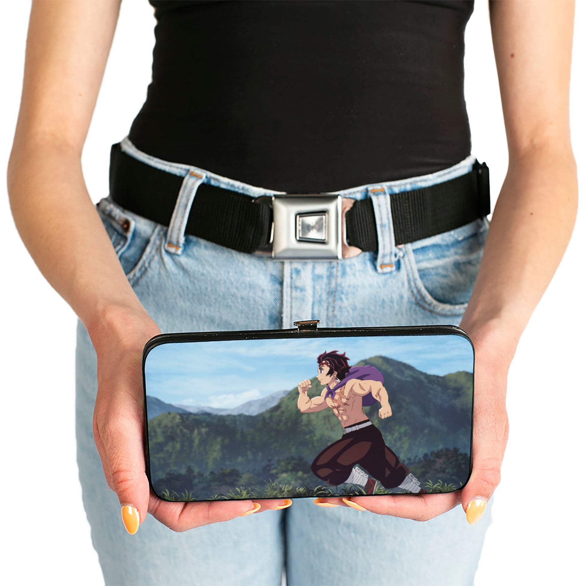 Hinged Wallet - DEMON SLAYER Tanjiro Kamado Pose and Running Scene with Title Logo Hinged Wallets Demon Slayer