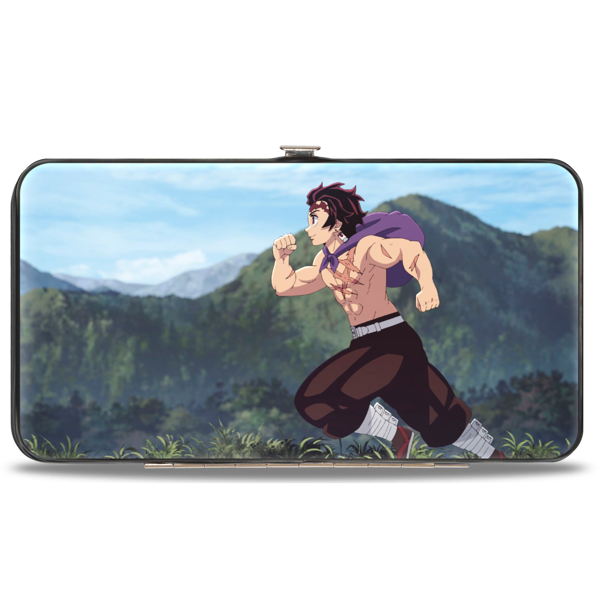 Hinged Wallet - DEMON SLAYER Tanjiro Kamado Pose and Running Scene with Title Logo Hinged Wallets Demon Slayer