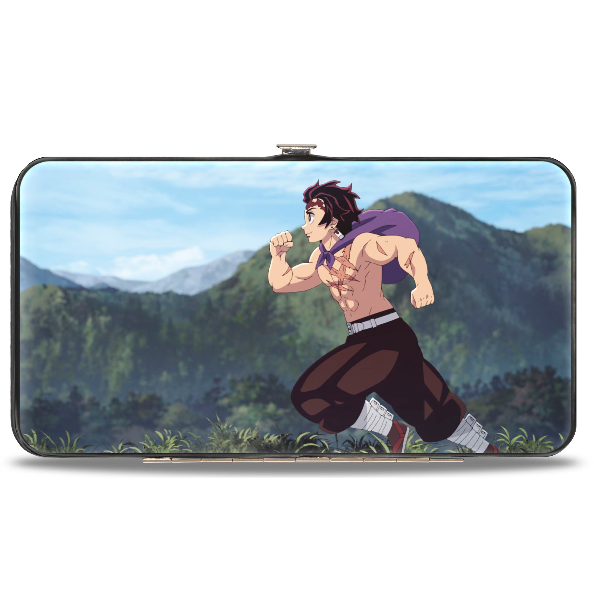 Hinged Wallet - DEMON SLAYER Tanjiro Kamado Pose and Running Scene with Title Logo Hinged Wallets Demon Slayer