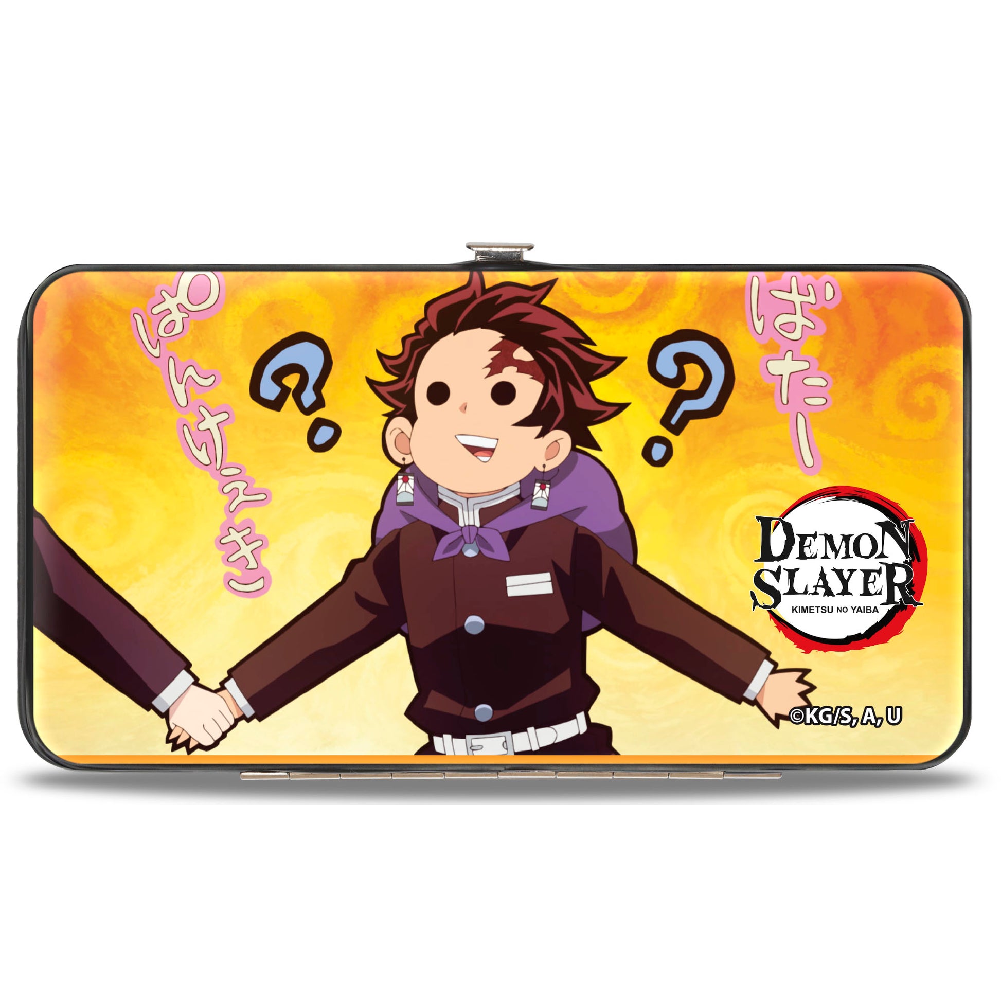 Hinged Wallet - DEMON SLAYER Mitsuri and Tanjiro Holding Hands Poses and Title Logo Hinged Wallets Demon Slayer