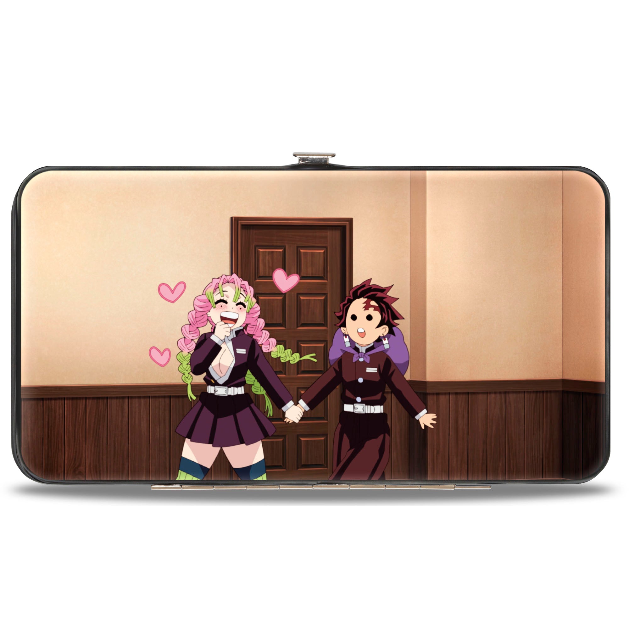 Hinged Wallet - DEMON SLAYER Mitsuri and Tanjiro Holding Hands Poses and Title Logo Hinged Wallets Demon Slayer