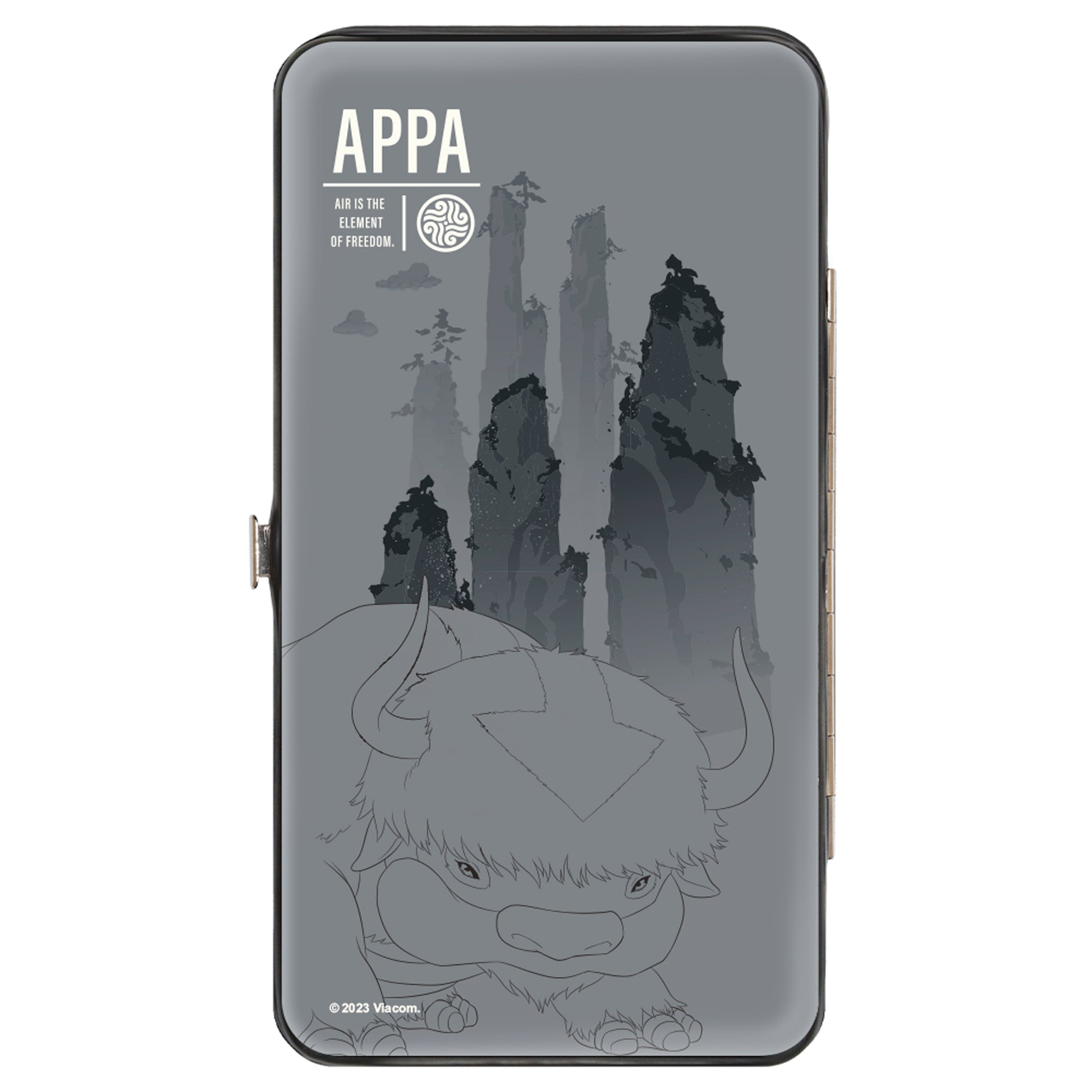 Hinged Wallet - Avatar Last Airbender Appa Flying Pose and Air Element Icon Grays Hinged Wallets Avatar The Last Airbender