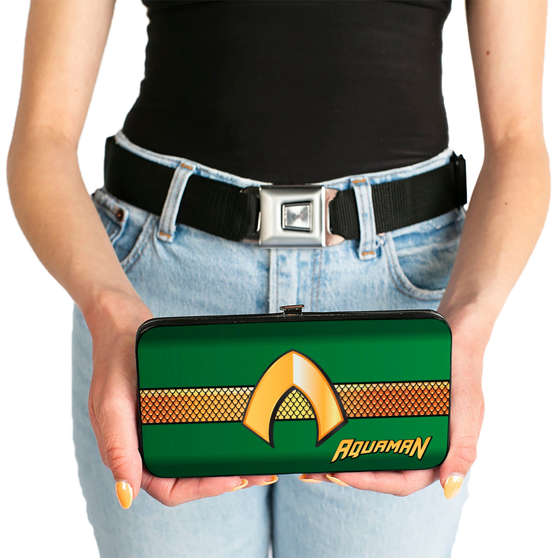 Hinged Wallet - AQUAMAN Classic Icon Scales Stripe Green Golds Hinged Wallets DC Comics