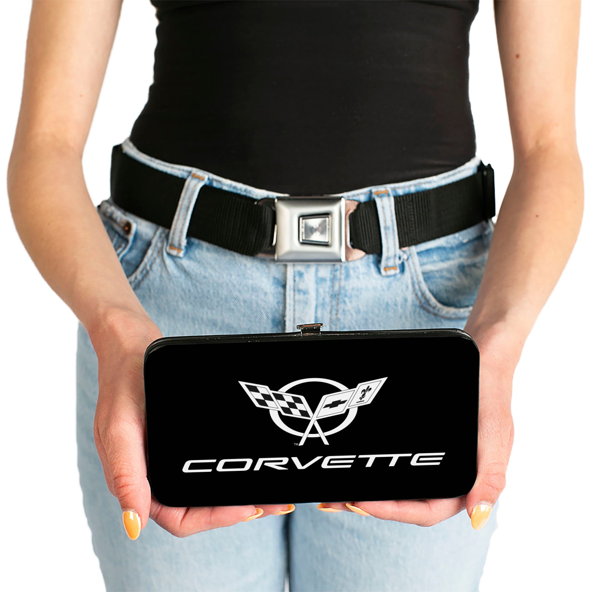 Hinged Wallet - Corvette Black Silver Hinged Wallets GM General Motors