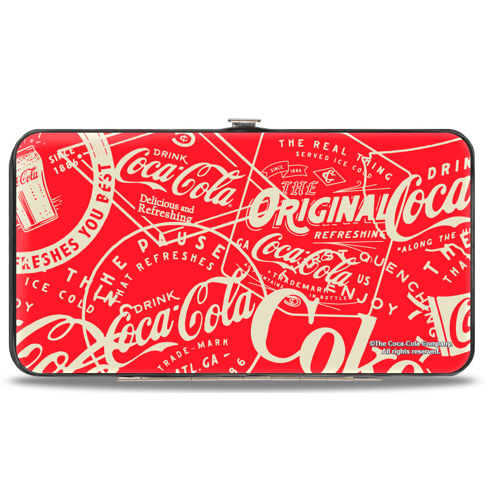 Hinged Wallet - Vintage Coca-Cola Coke Icons and Ad Logos Red/White Hinged Wallets Coca-Cola