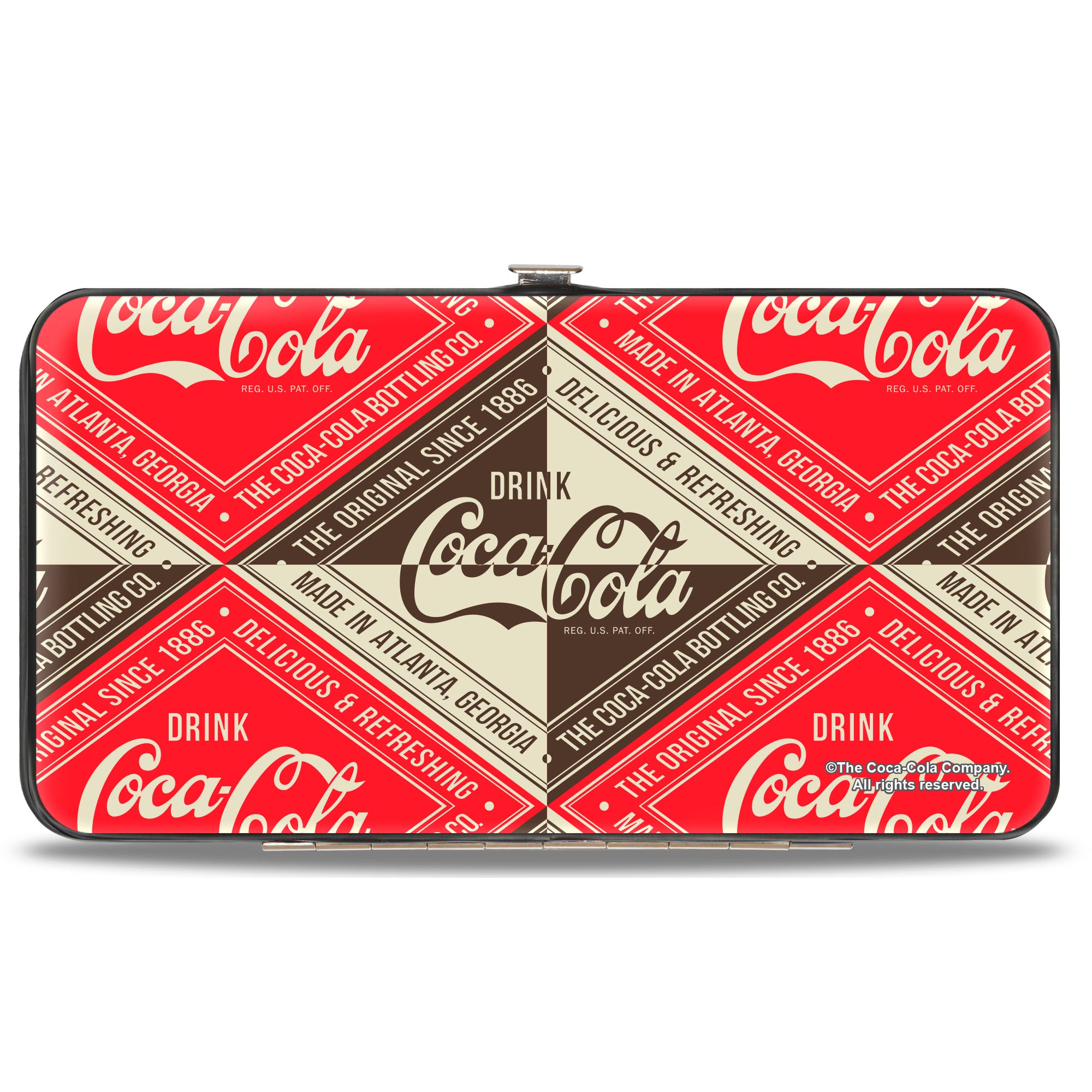 Hinged Wallet - DRINK COCA-COLA DELICIOUS & REFRESHING Diamond Blocks Red/Brown/White Hinged Wallets Coca-Cola