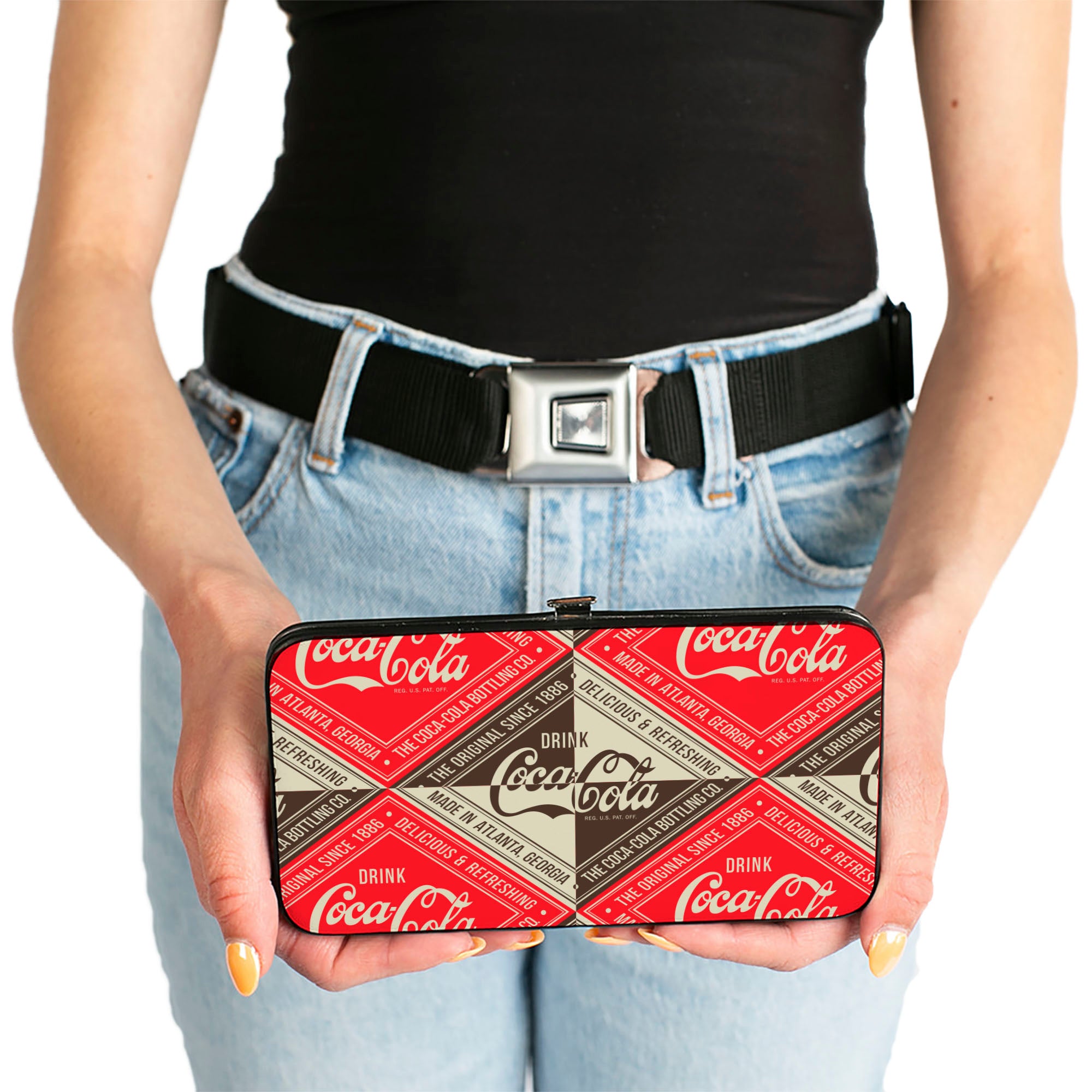 Hinged Wallet - DRINK COCA-COLA DELICIOUS & REFRESHING Diamond Blocks Red/Brown/White Hinged Wallets Coca-Cola