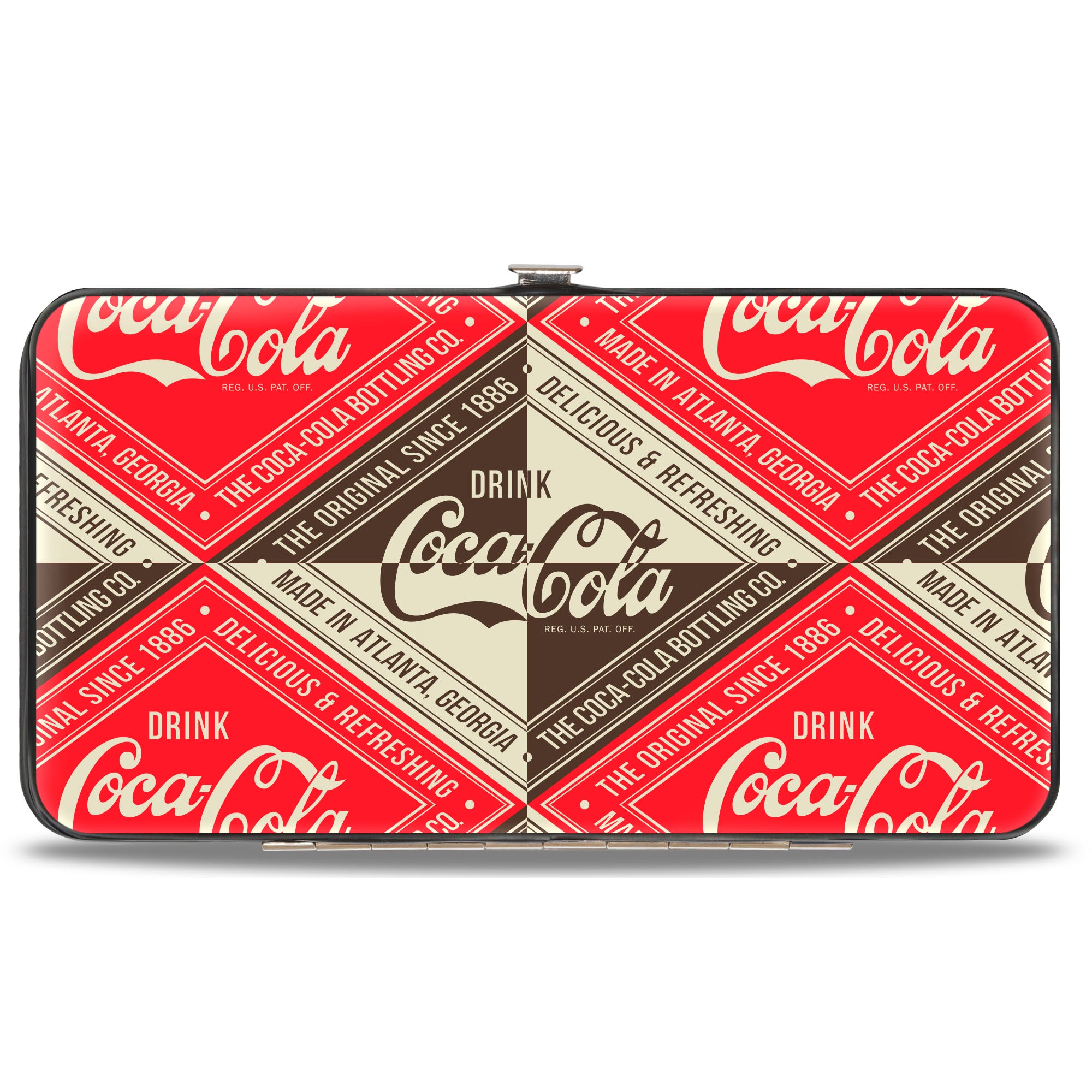 Hinged Wallet - DRINK COCA-COLA DELICIOUS & REFRESHING Diamond Blocks Red/Brown/White Hinged Wallets Coca-Cola