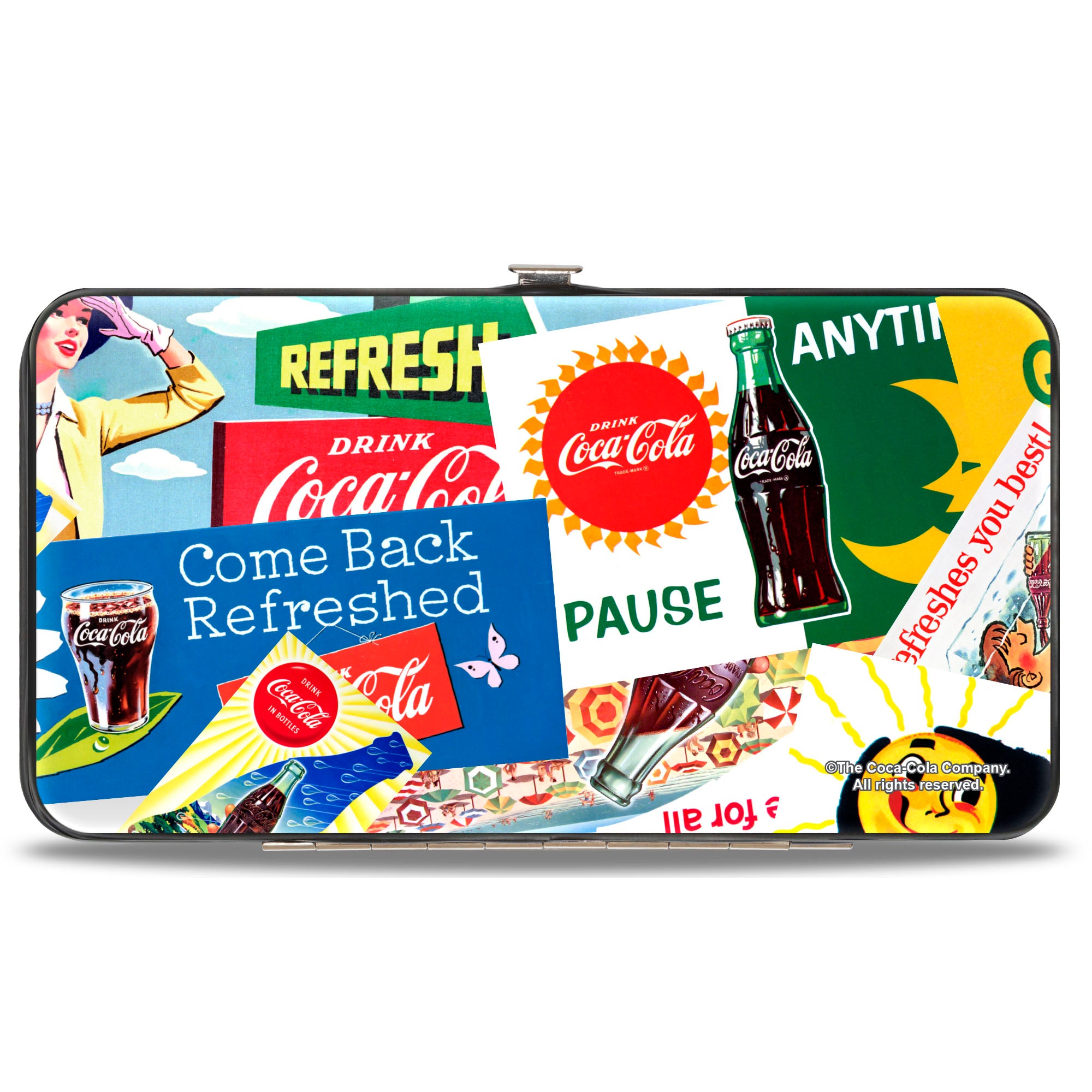 Hinged Wallet - Vintage Coca-Cola COME BACK REFRESHED Ads and Icons Collage Hinged Wallets Coca-Cola