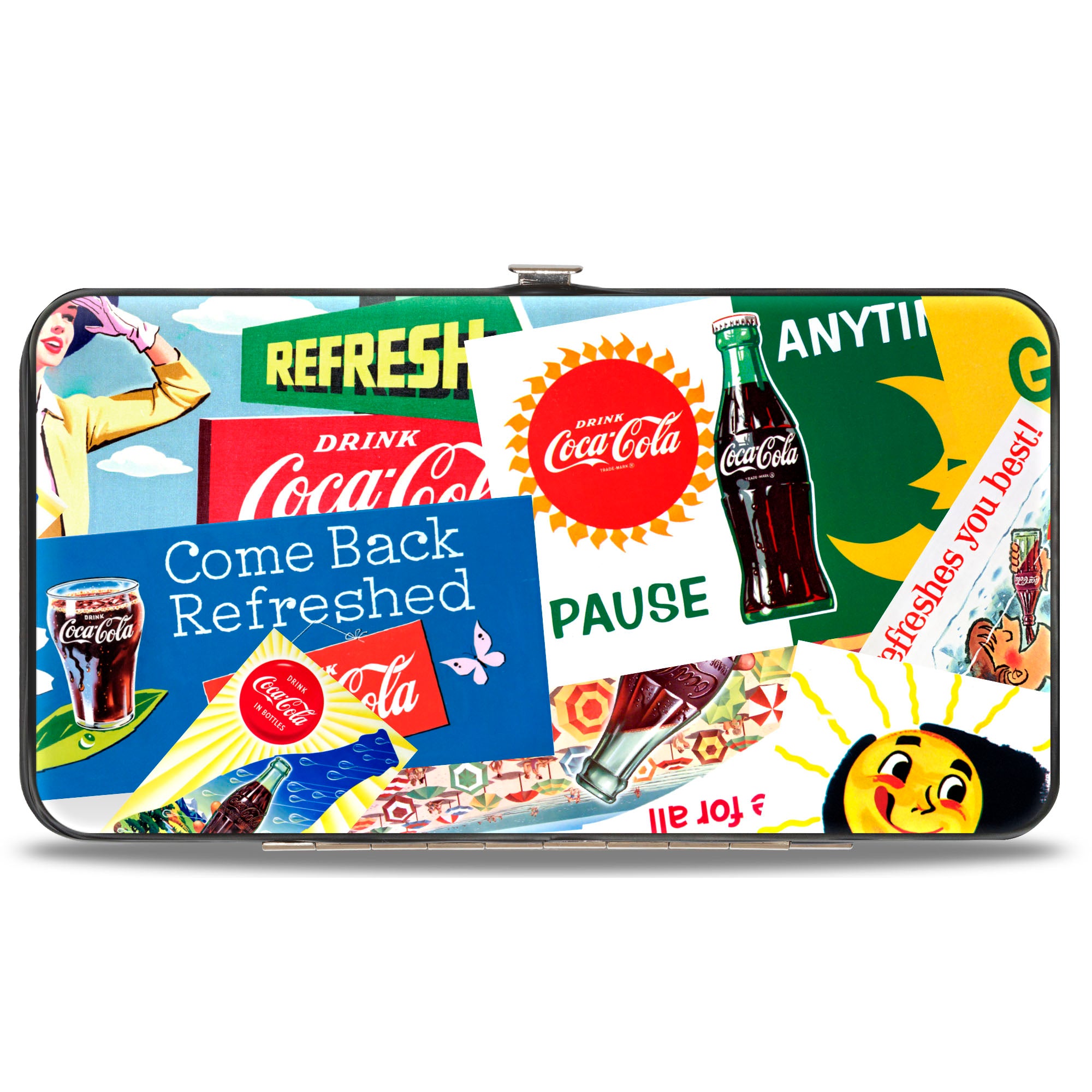 Hinged Wallet - Vintage Coca-Cola COME BACK REFRESHED Ads and Icons Collage Hinged Wallets Coca-Cola