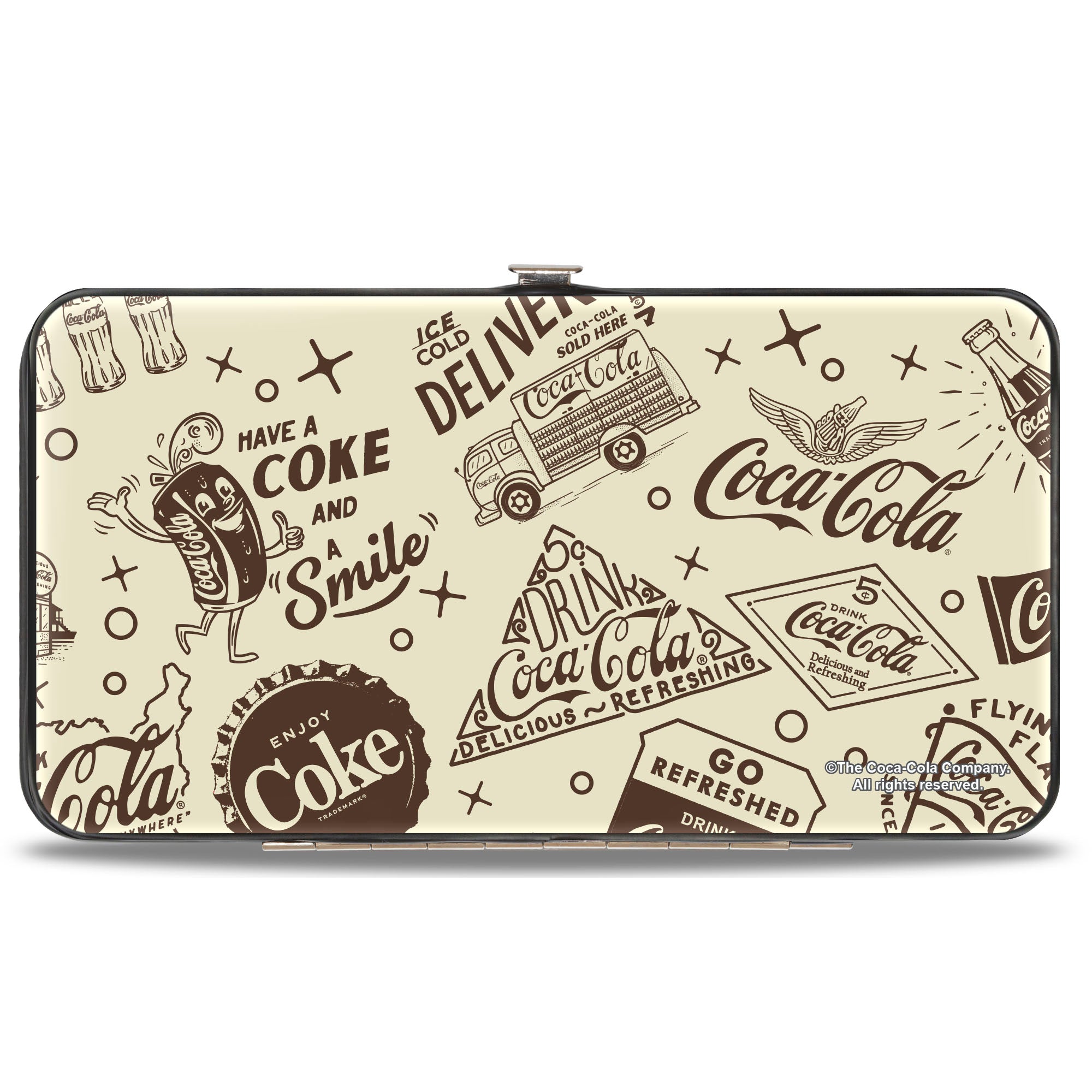 Hinged Wallet - Vintage Coca-Cola HAVE A COKE AND SMILE Icons Collage Beige/Brown Hinged Wallets Coca-Cola