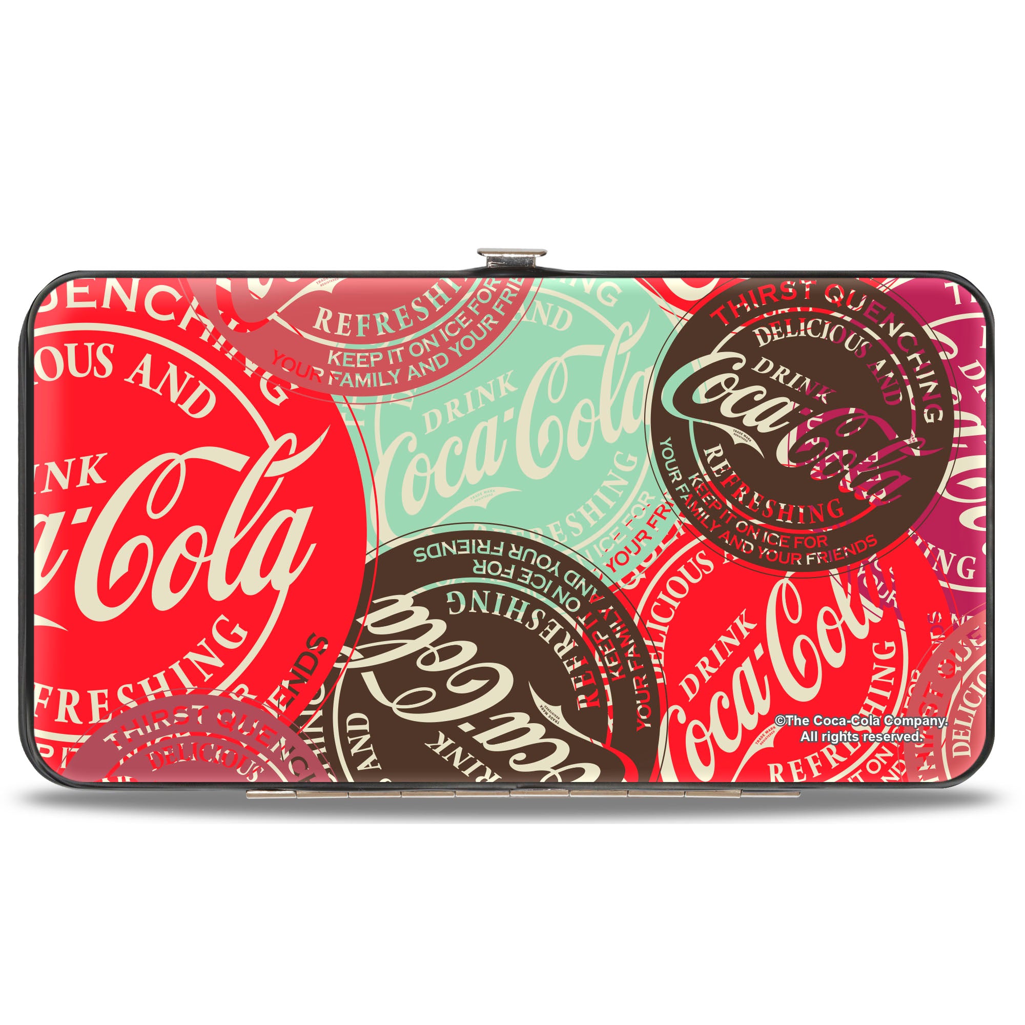 Hinged Wallet - DRINK COCA-COLA Coke Patches Stacked Reds/Multi Color Hinged Wallets Coca-Cola