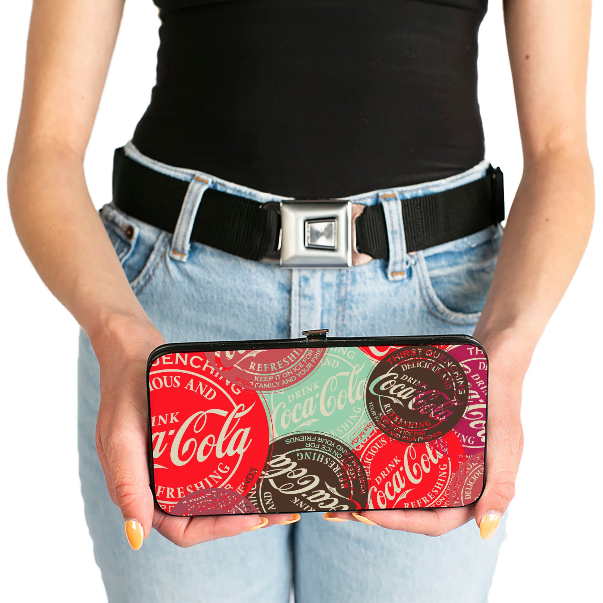 Hinged Wallet - DRINK COCA-COLA Coke Patches Stacked Reds/Multi Color Hinged Wallets Coca-Cola