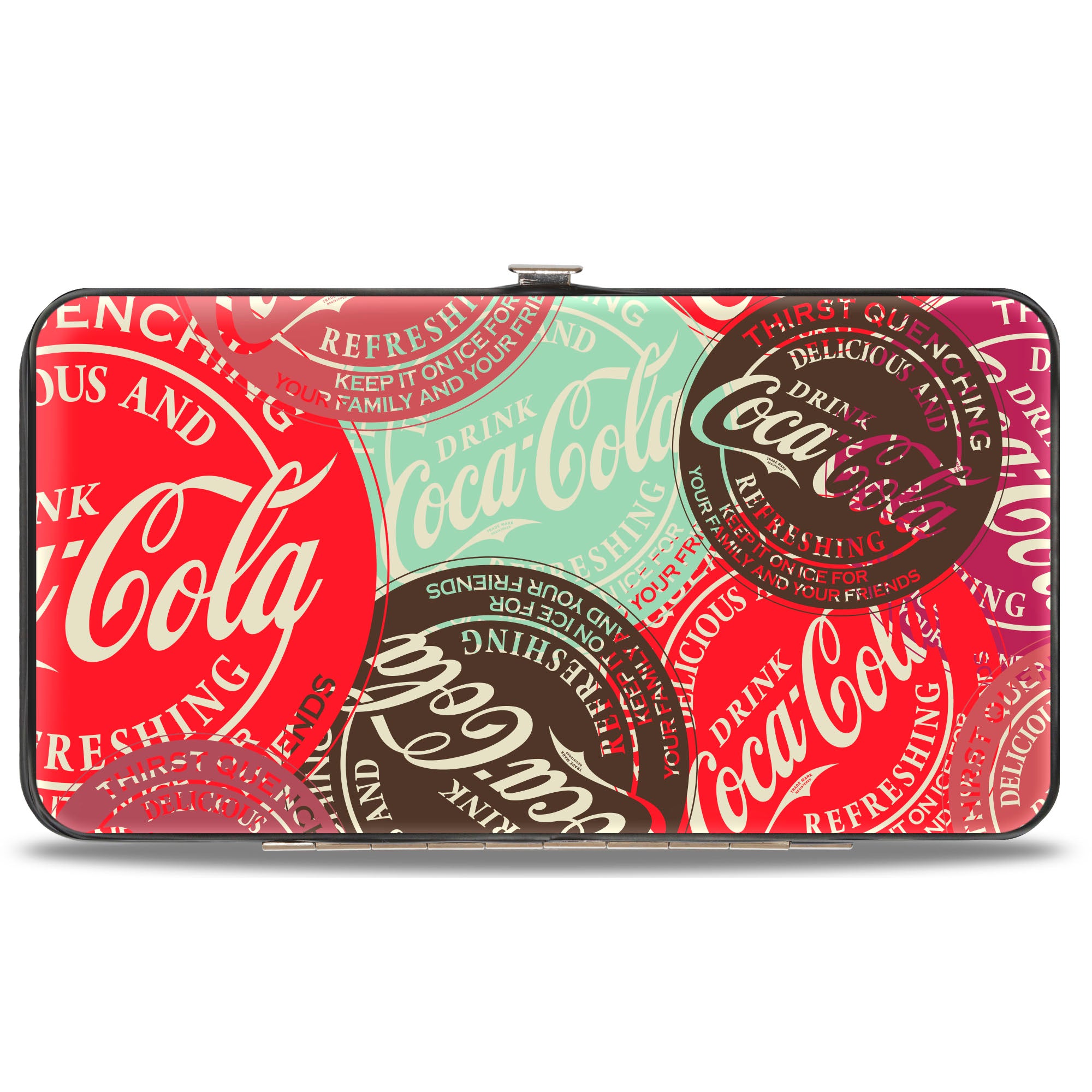 Hinged Wallet - DRINK COCA-COLA Coke Patches Stacked Reds/Multi Color Hinged Wallets Coca-Cola