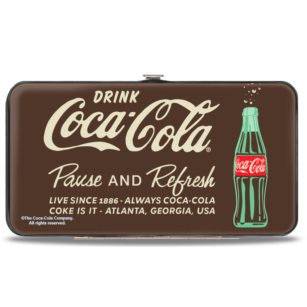 Hinged Wallet - DRINK COCA-COLA PAUSE AND REFRESH Bottle Brown/White Hinged Wallets Coca-Cola