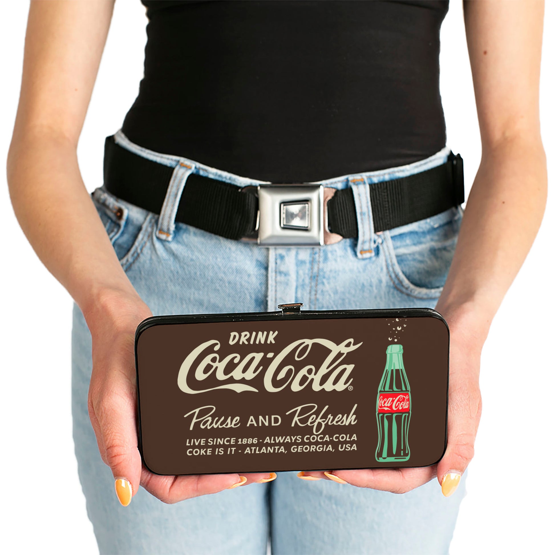 Hinged Wallet - DRINK COCA-COLA PAUSE AND REFRESH Bottle Brown/White Hinged Wallets Coca-Cola