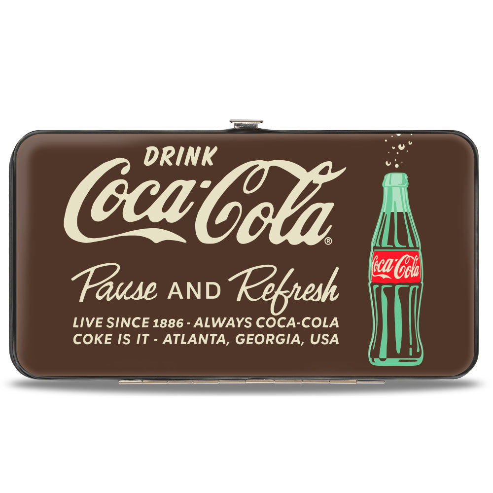 Hinged Wallet - DRINK COCA-COLA PAUSE AND REFRESH Bottle Brown/White Hinged Wallets Coca-Cola