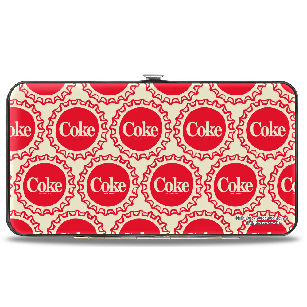 Hinged Wallet - Coca-Cola COKE Bottle Caps Collage White/Red Hinged Wallets Coca-Cola