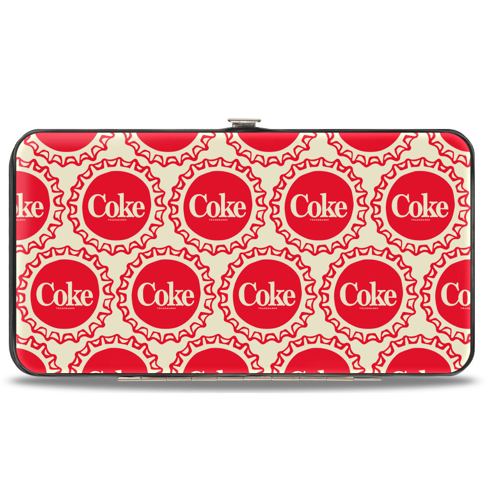 Hinged Wallet - Coca-Cola COKE Bottle Caps Collage White/Red Hinged Wallets Coca-Cola