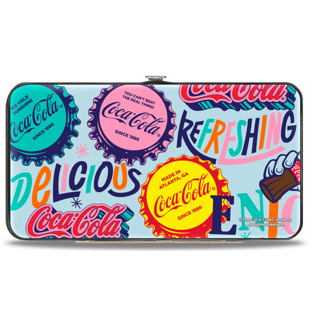 Hinged Wallet - COCA-COLA DELICIOUS REFRESHING Bottle Caps Light Blue/Multi Color Hinged Wallets Coca-Cola