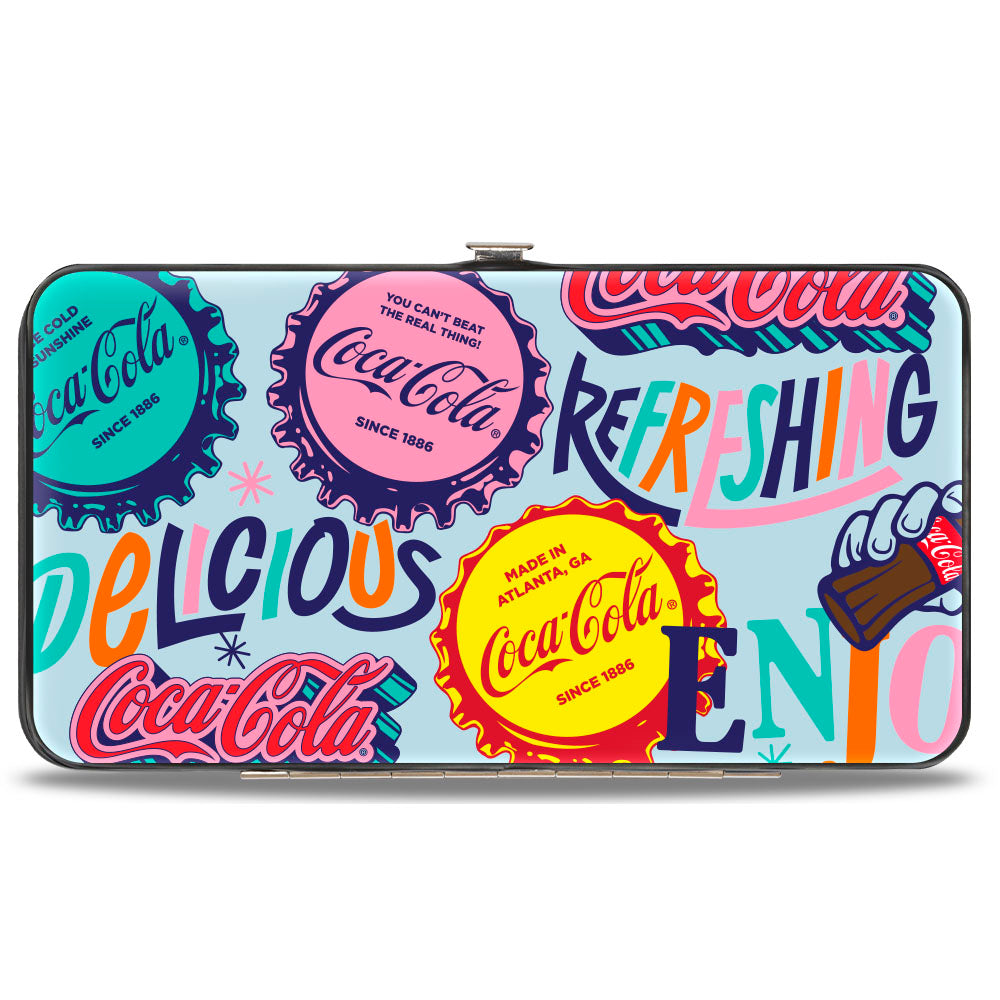 Hinged Wallet - COCA-COLA DELICIOUS REFRESHING Bottle Caps Light Blue/Multi Color Hinged Wallets Coca-Cola