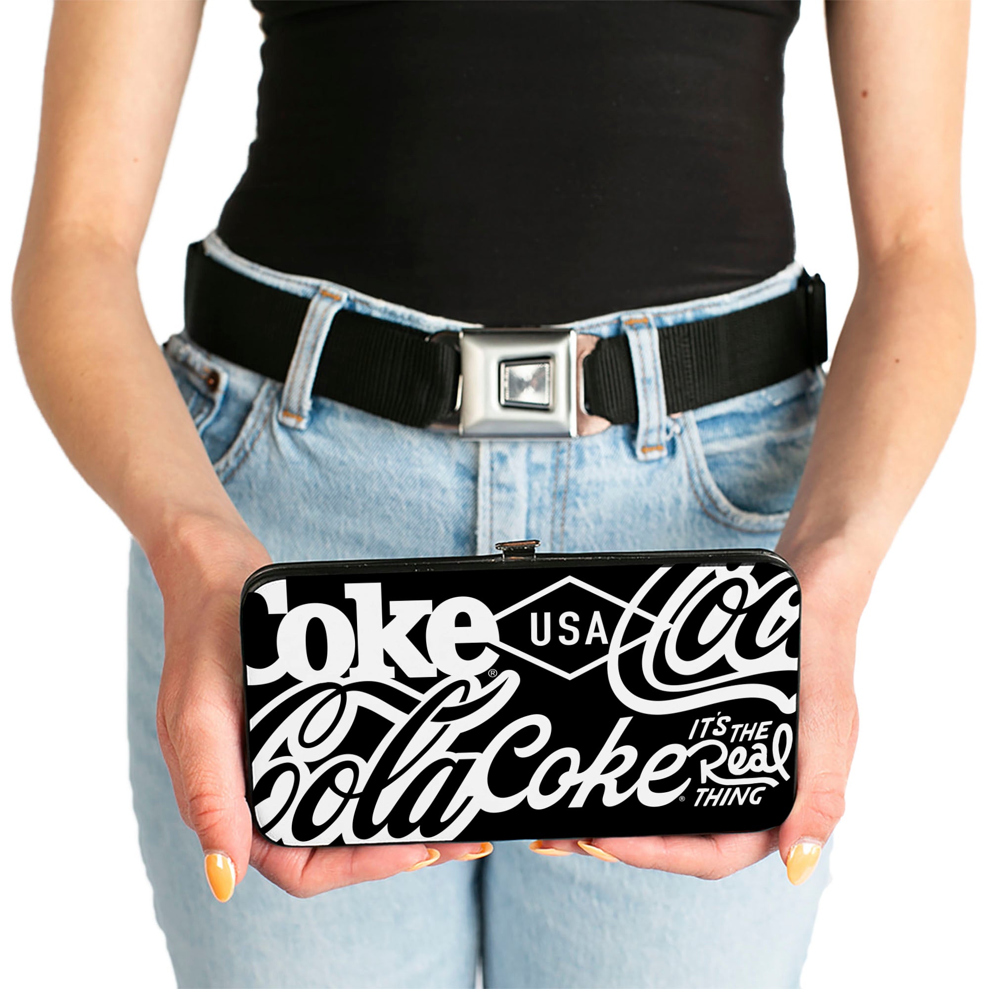 Hinged Wallet - COCA-COLA COKE Typography IT'S THE REAL THING Black/White Hinged Wallets Coca-Cola
