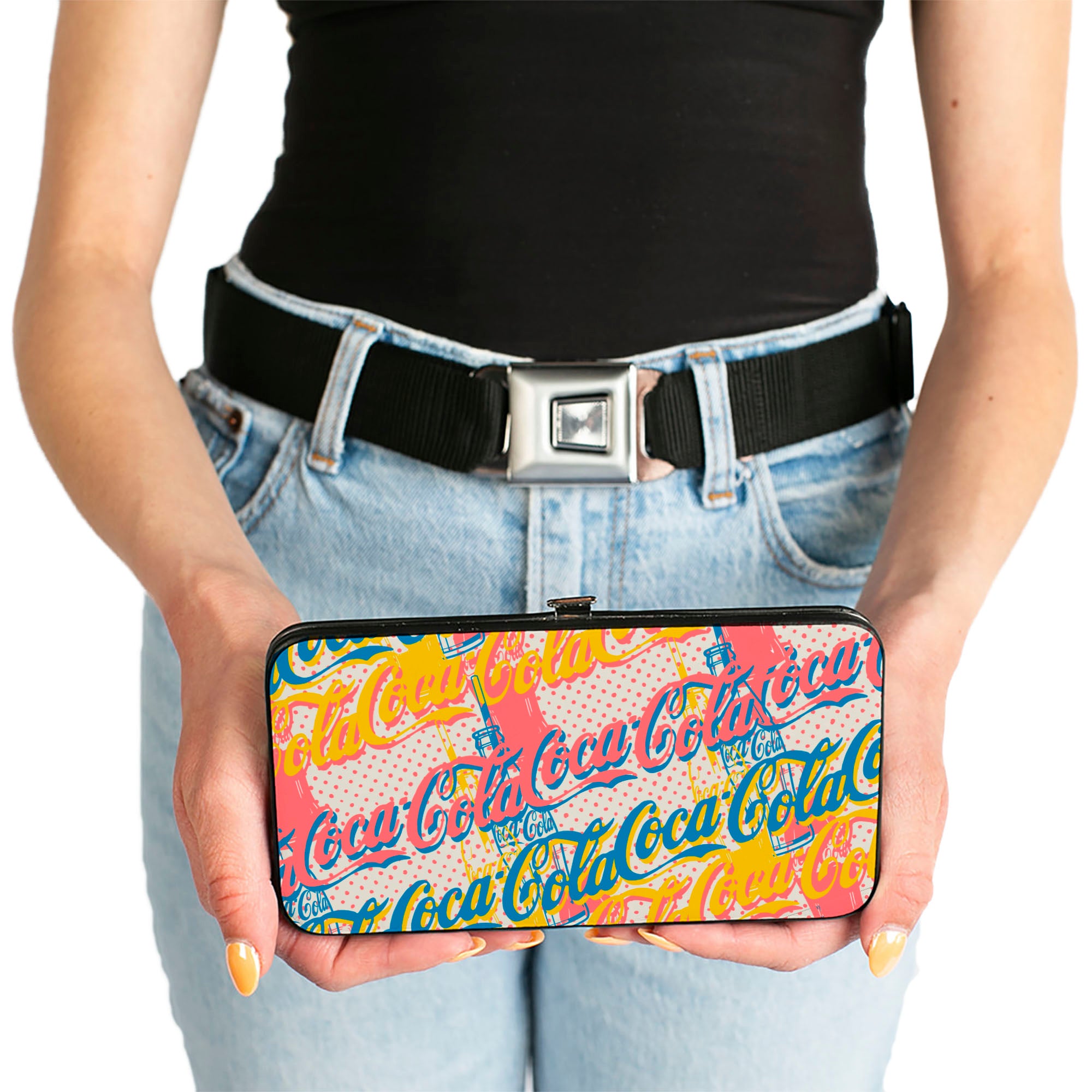 Hinged Wallet - COCA-COLA Script Logo Stacked Pop Art White/Multi Pastel Hinged Wallets Coca-Cola