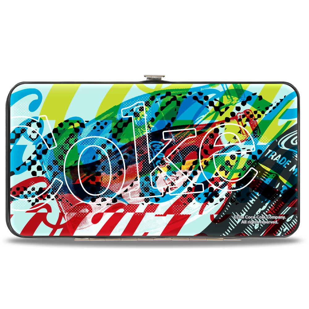 Hinged Wallet - COCA-COLA COKE Logos and Bottle Pop Art White/Multi Color Hinged Wallets Coca-Cola