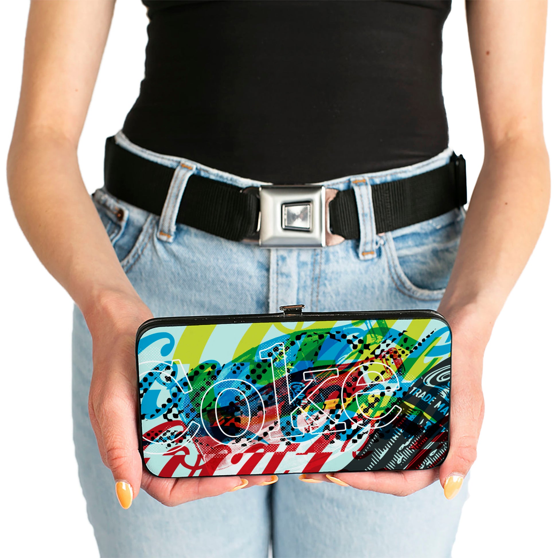 Hinged Wallet - COCA-COLA COKE Logos and Bottle Pop Art White/Multi Color Hinged Wallets Coca-Cola