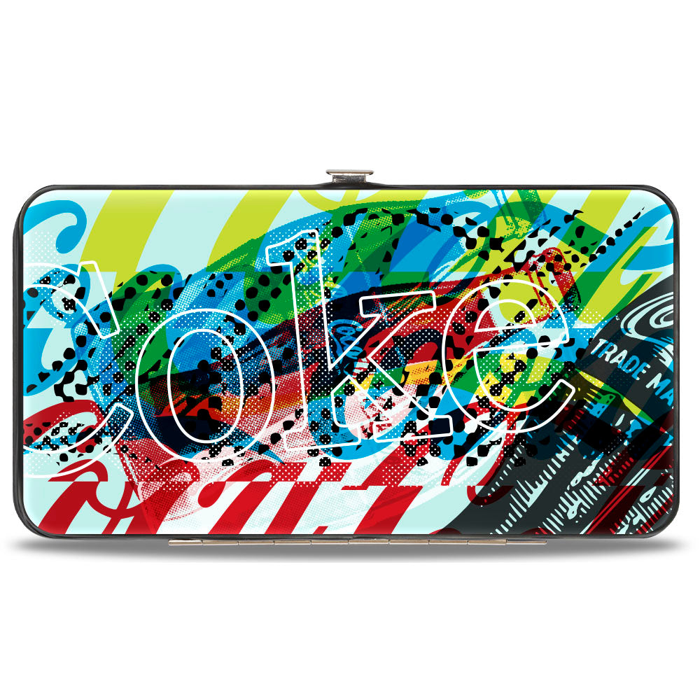 Hinged Wallet - COCA-COLA COKE Logos and Bottle Pop Art White/Multi Color Hinged Wallets Coca-Cola