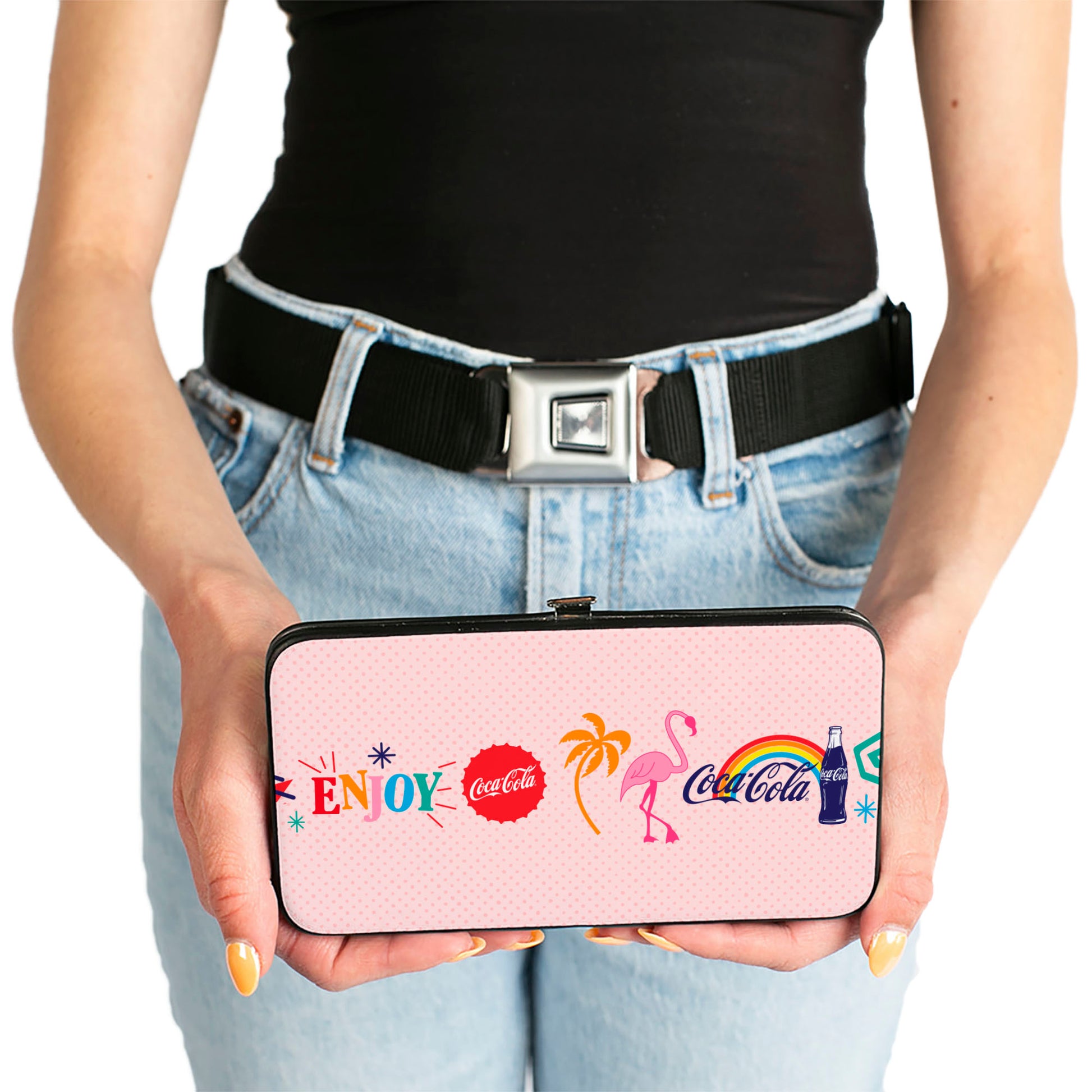 Hinged Wallet - Coca-Cola ENJOY Vibrant Icons Collage Pinks/Multi Color Hinged Wallets Coca-Cola