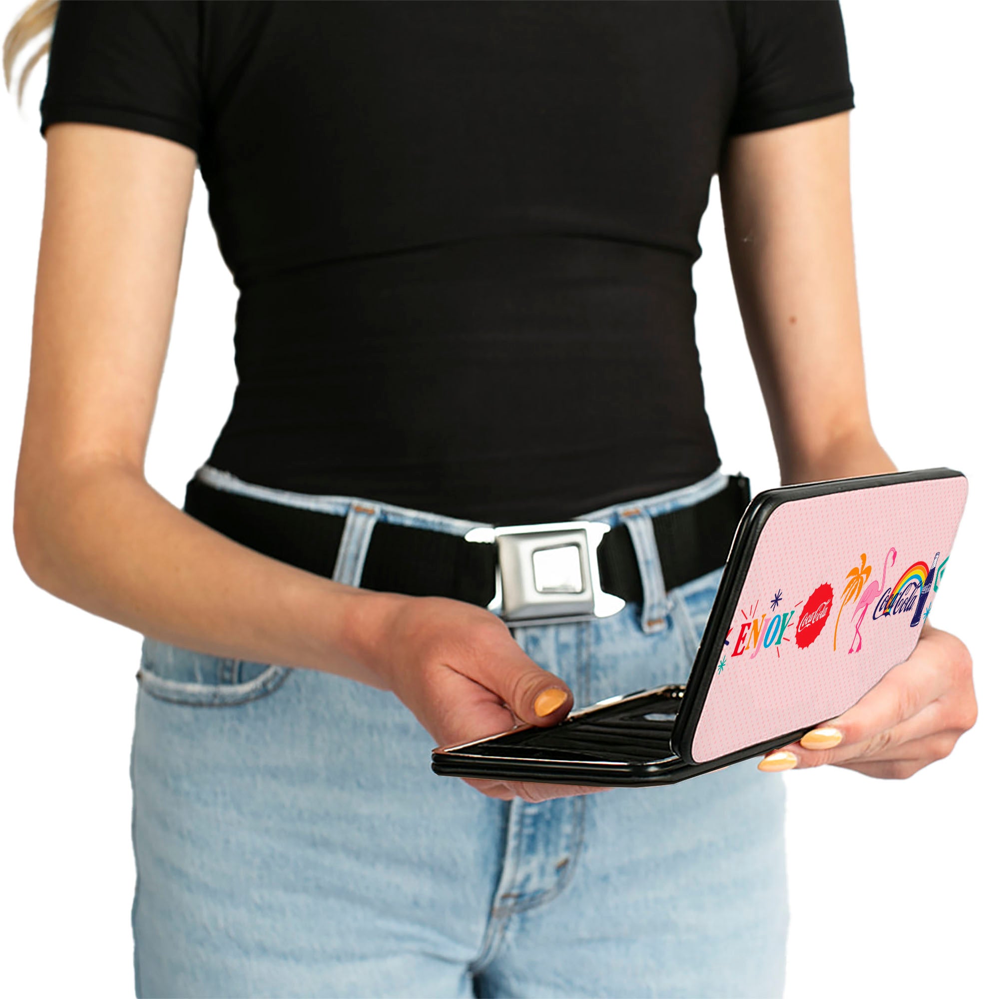 Hinged Wallet - Coca-Cola ENJOY Vibrant Icons Collage Pinks/Multi Color Hinged Wallets Coca-Cola