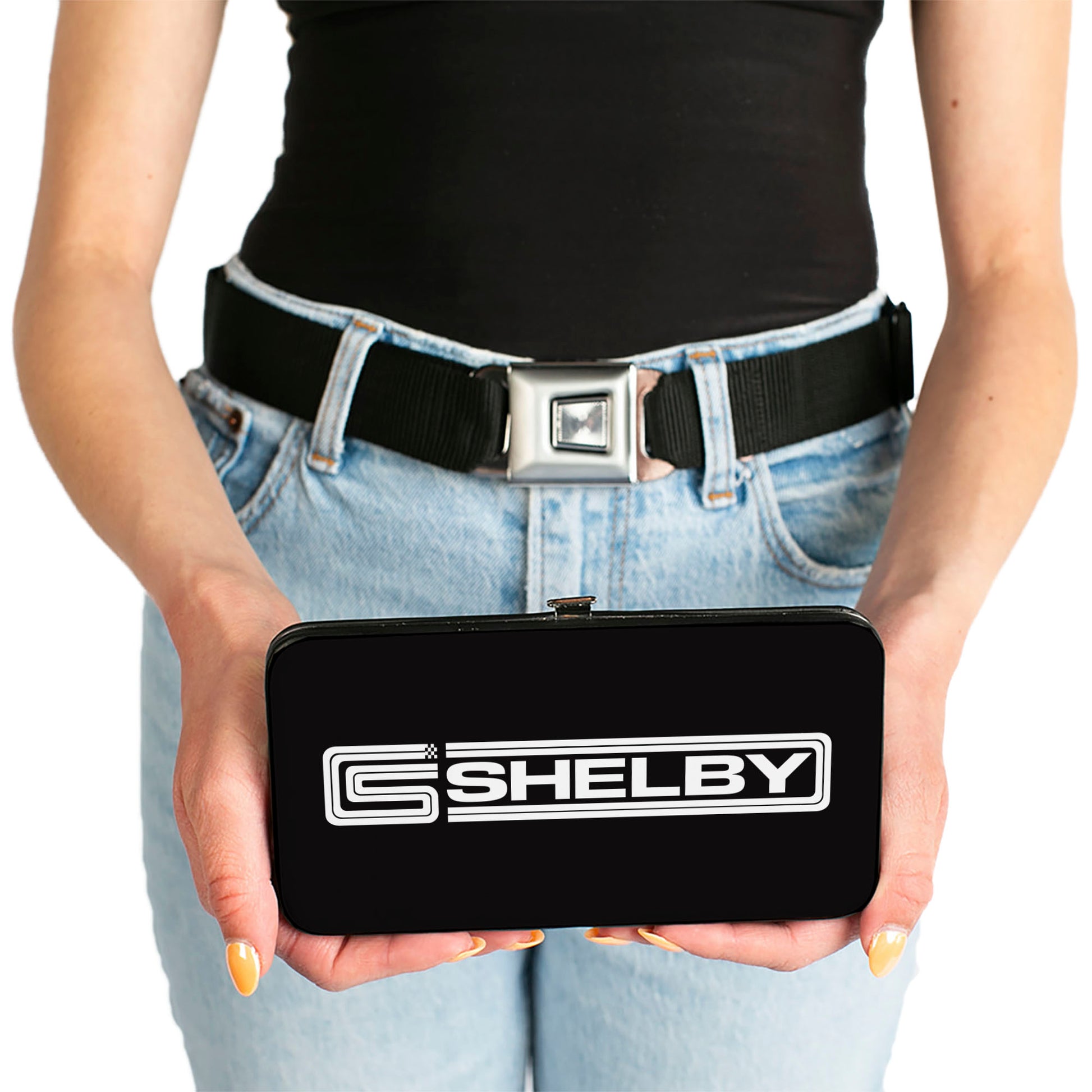 Hinged Wallet - Carroll Shelby CS SHELBY Racing Logo Block Black White Hinged Wallets Shelby