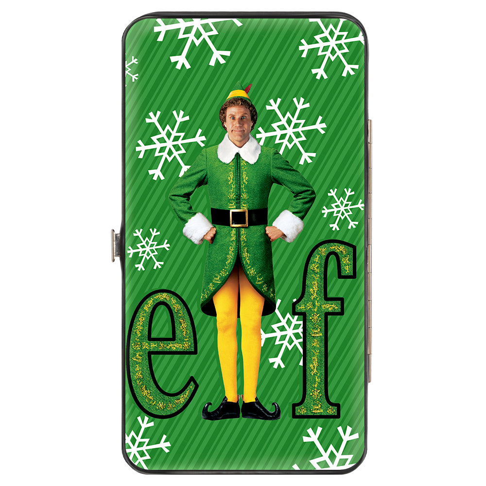 Hinged Wallet - Elf Buddy the Elf Logo Pose Snowflakes Greens White Hinged Wallets Elf