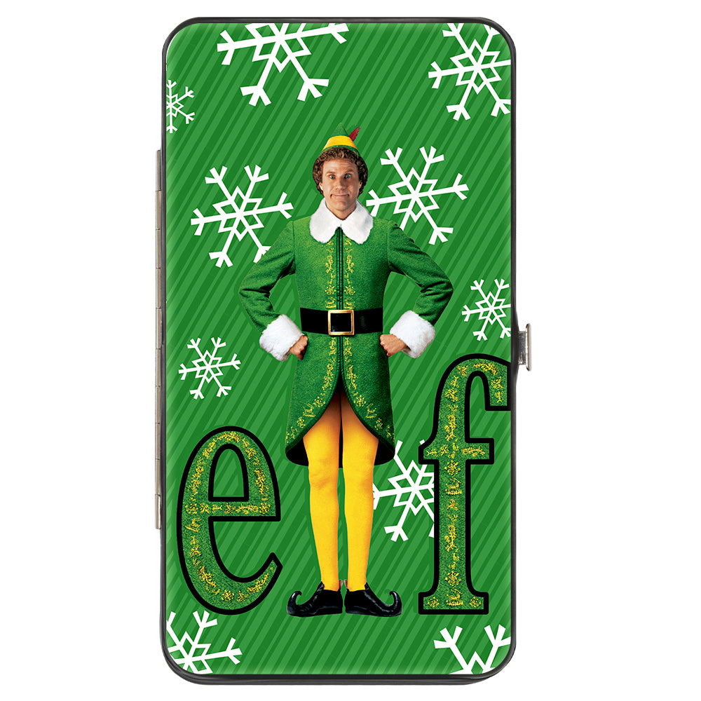 Hinged Wallet - Elf Buddy the Elf Logo Pose Snowflakes Greens White Hinged Wallets Elf