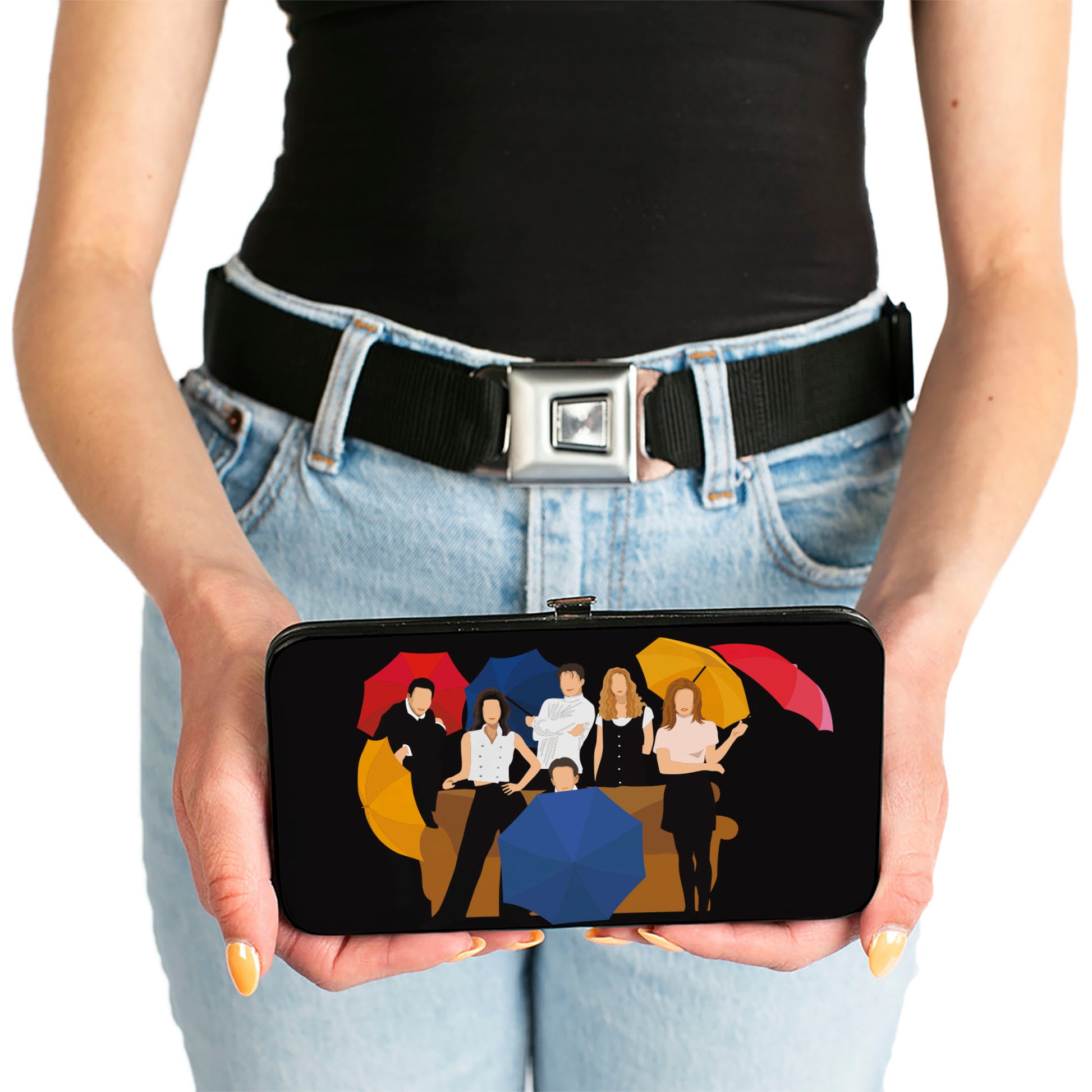 Hinged Wallet - Friends Umbrella Group Poses Silhouette I'LL BE THERE FOR YOU Black White Hinged Wallets Friends