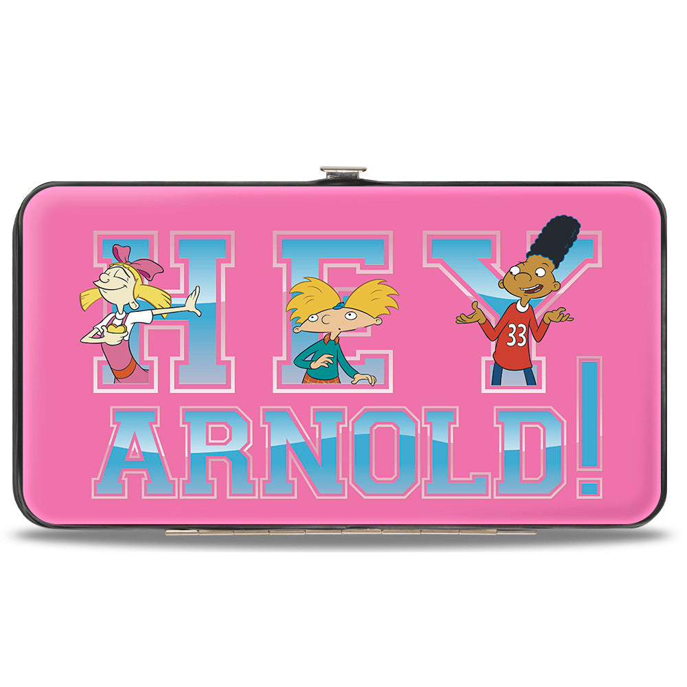 Hinged Wallet - HEY ARNOLD! 3-Character Poses + Stripes Pinks Blues Hinged Wallets Hey Arnold