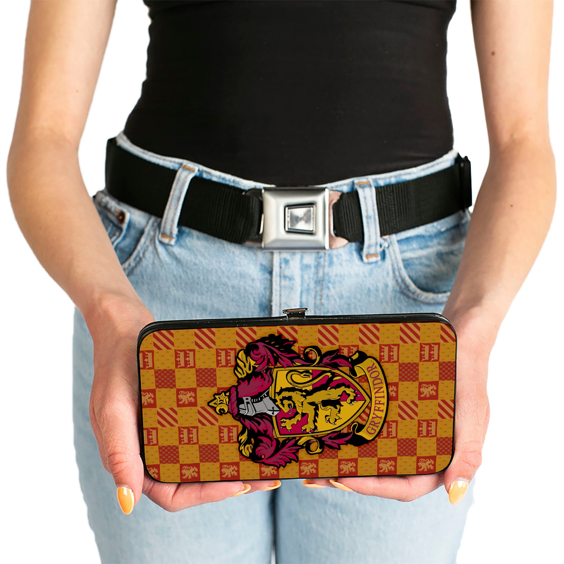 Hinged Wallet - Harry Potter GRYFFINDOR Crest Heraldry Checkers Golds Reds Hinged Wallets Harry Potter