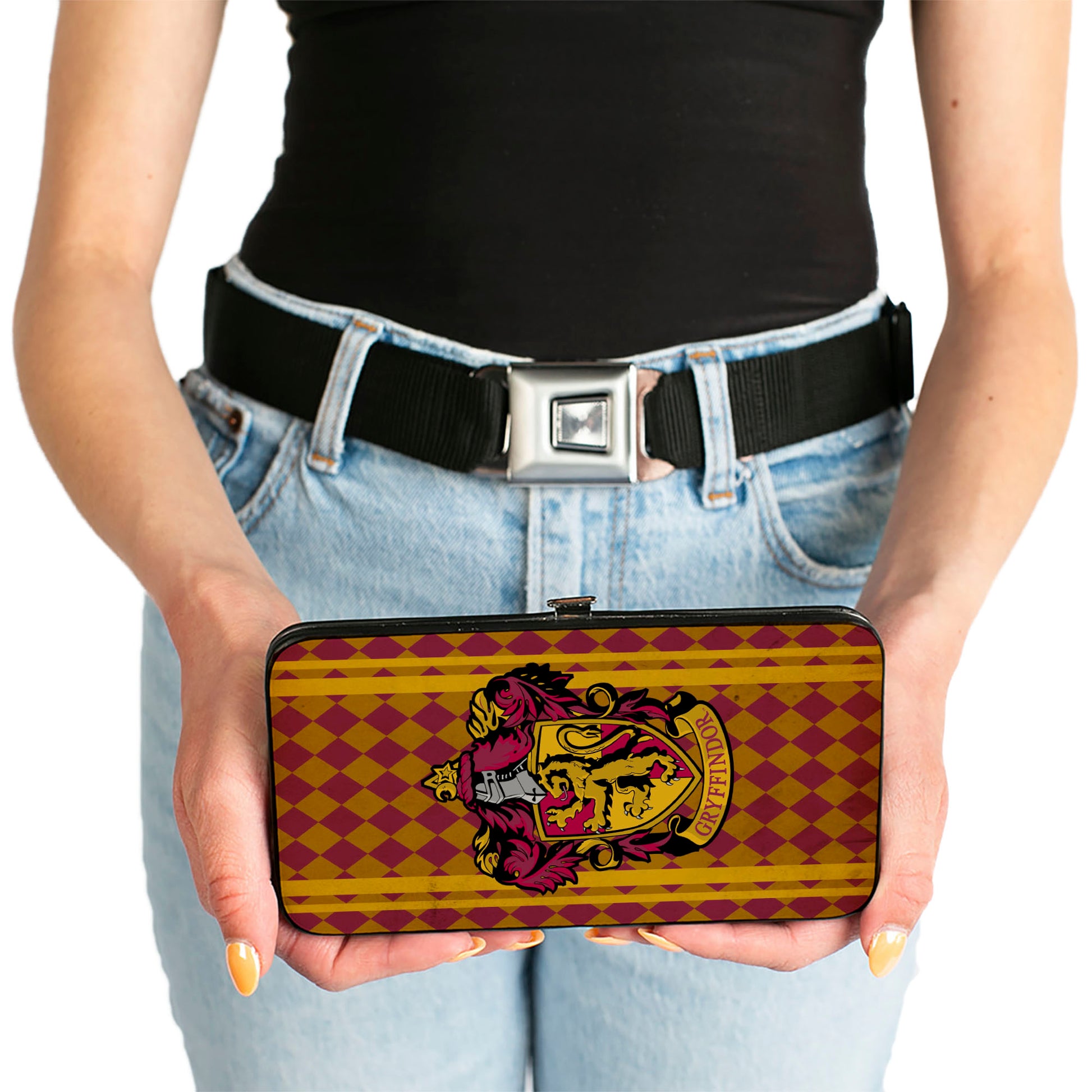 Hinged Wallet - GRYFFINDOR Crest Stripes Diamonds Red Golds Hinged Wallets Harry Potter
