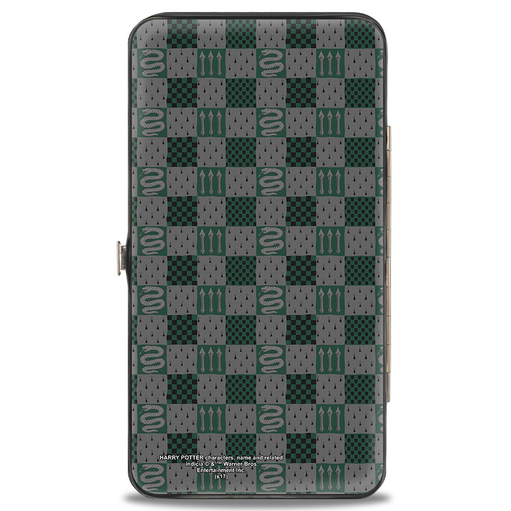 Hinged Wallet - Harry Potter SLYTHERIN Crest Heraldry Checkers Gray Greens Hinged Wallets Harry Potter